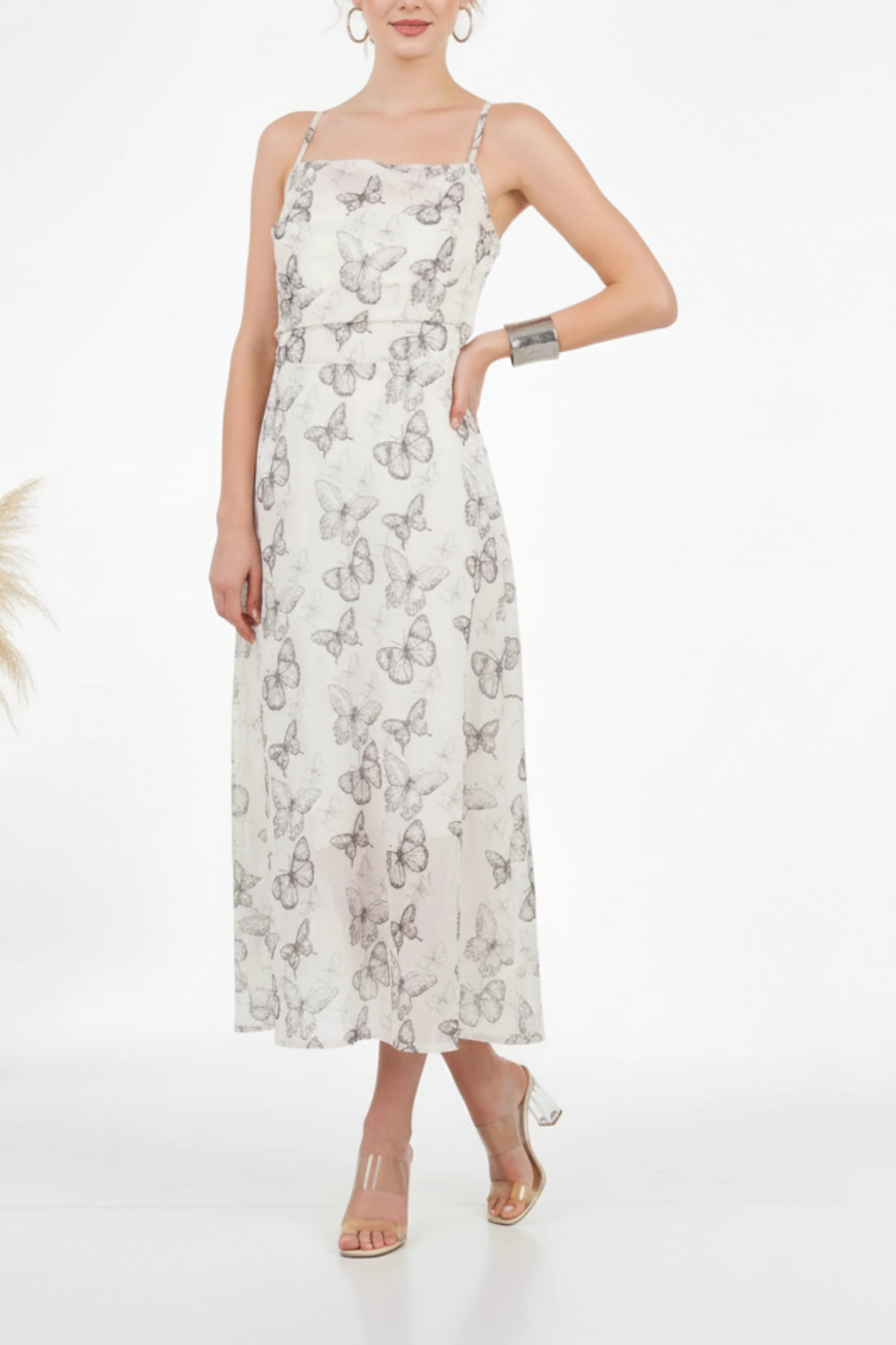 Butterfly Strappy Midi Dress