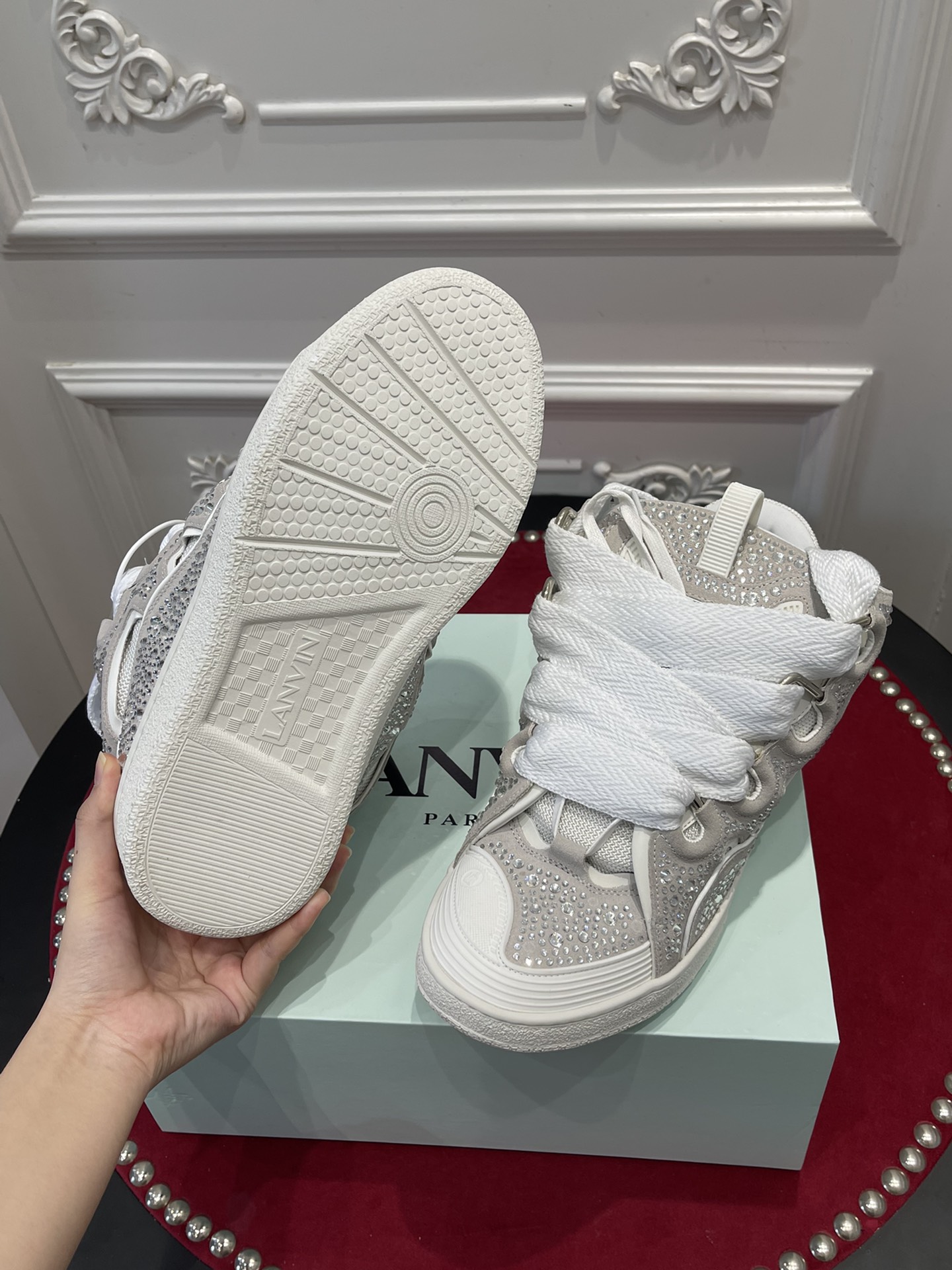 LAN Curb Sneaker White Rhinestone FMSKRK11STRAP22