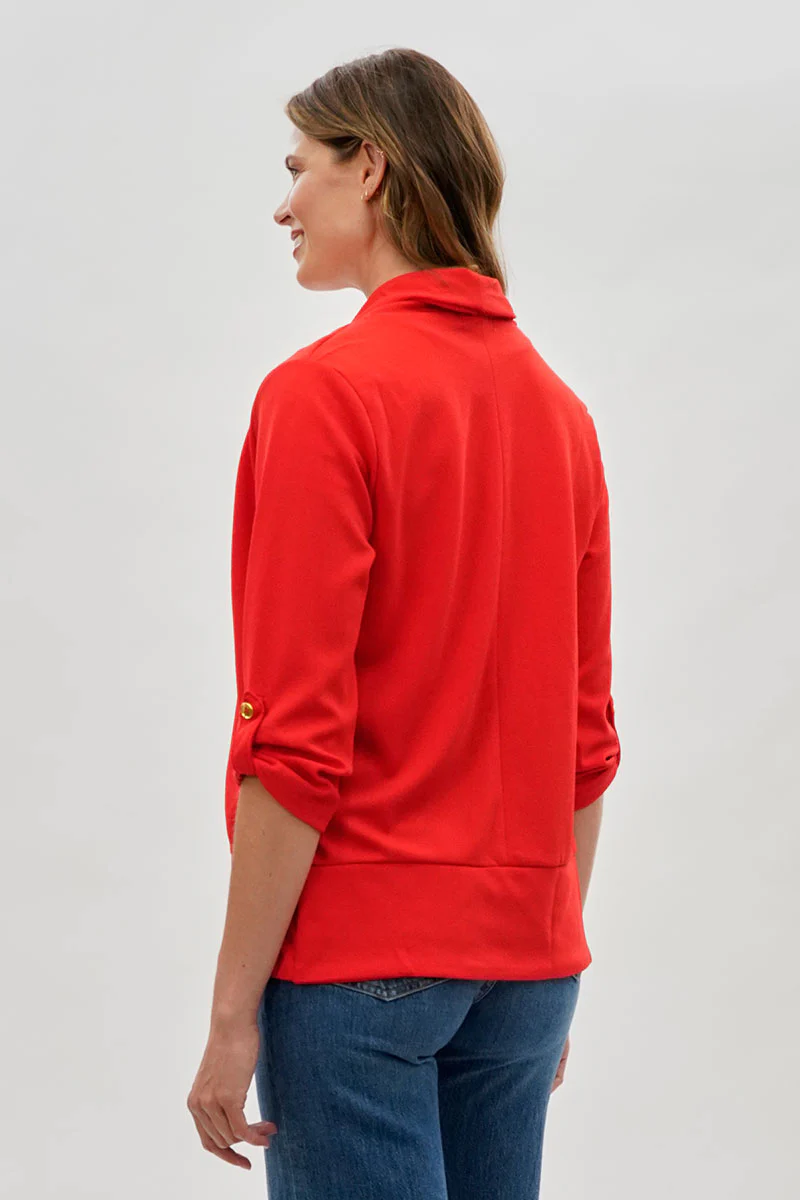 Open Roll Up Sleeve Blazer - Red