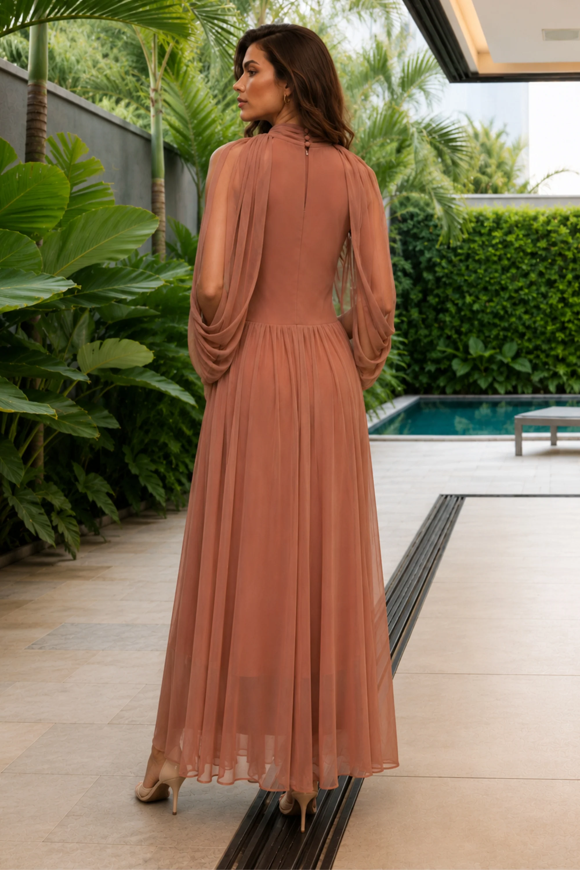 Rosewood Veil Cape Dress
