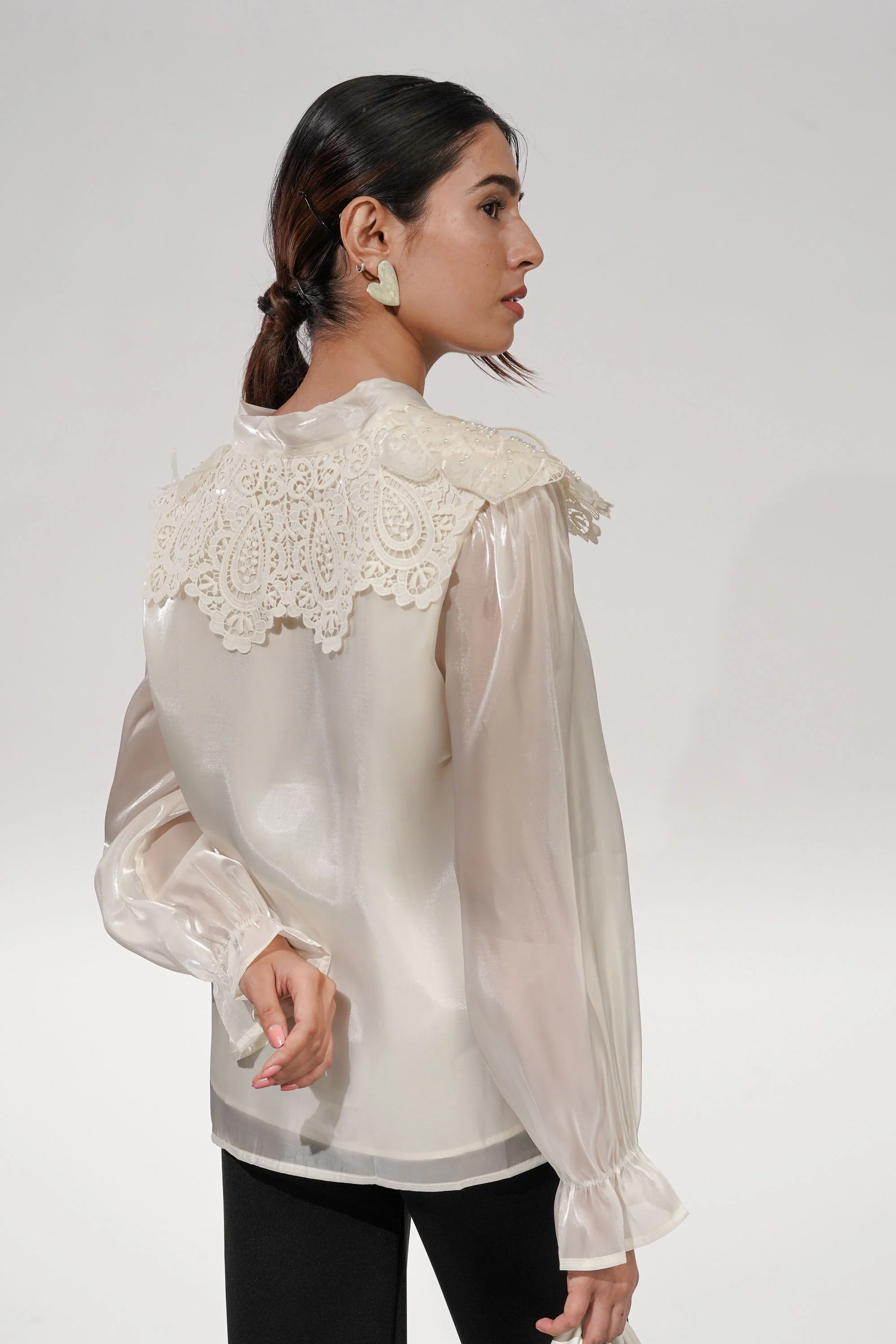 Pearl Flower Embroidered Tissue Top