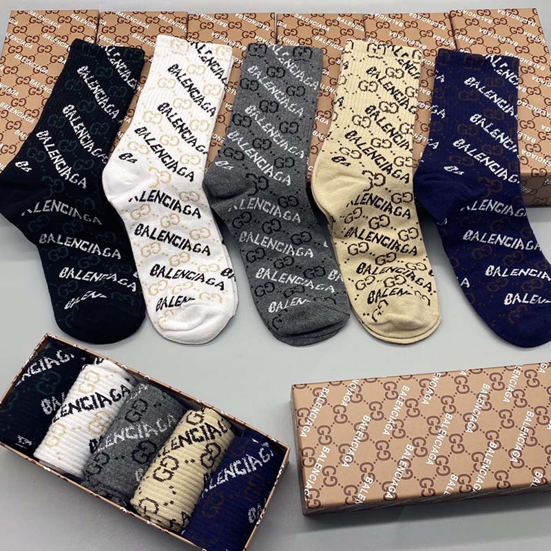 Set of 5 Pairs of Cotton Anti-bacterial Crew Socks WZ-924000145