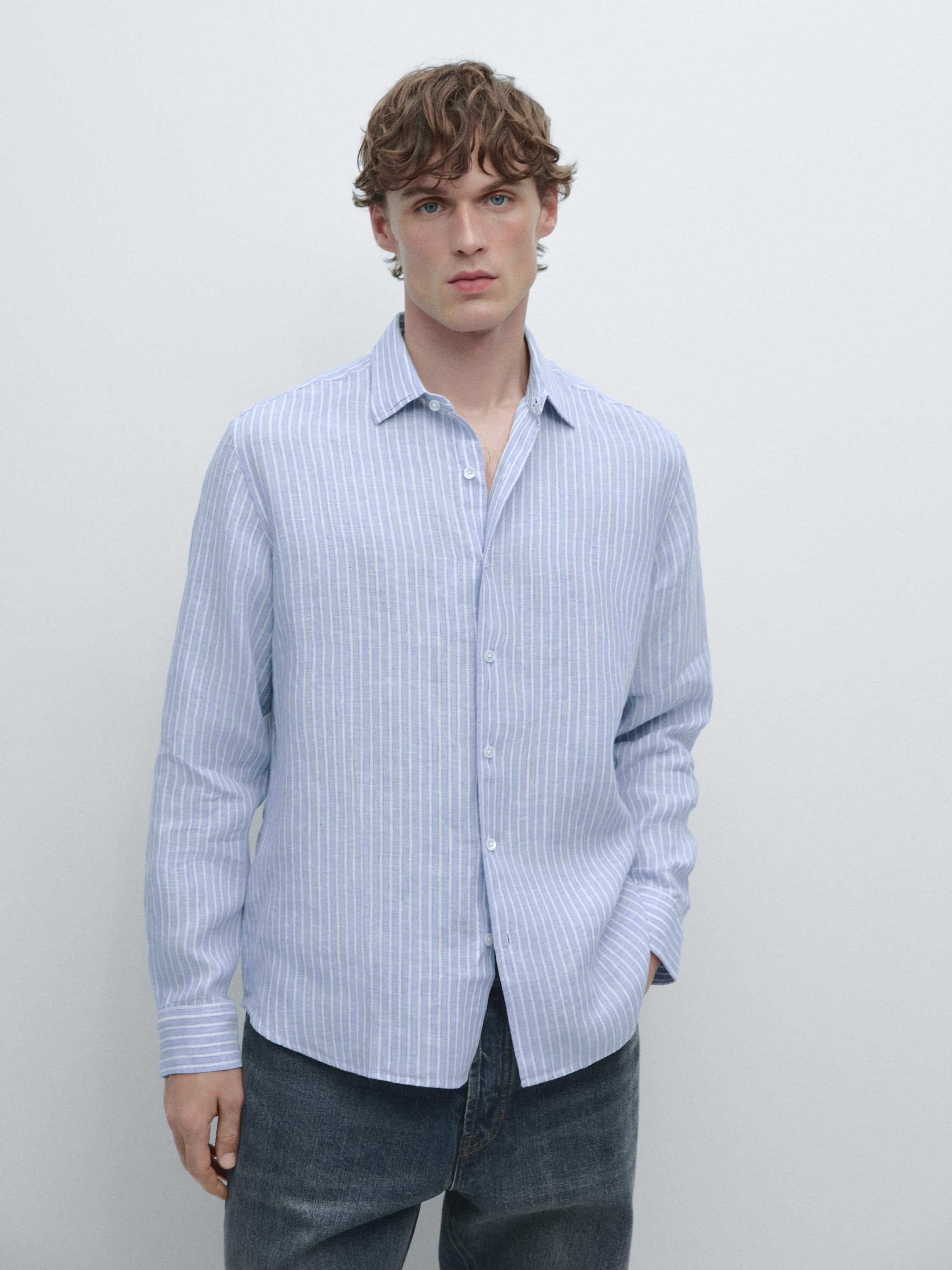 Camisa regular fit rayas lino