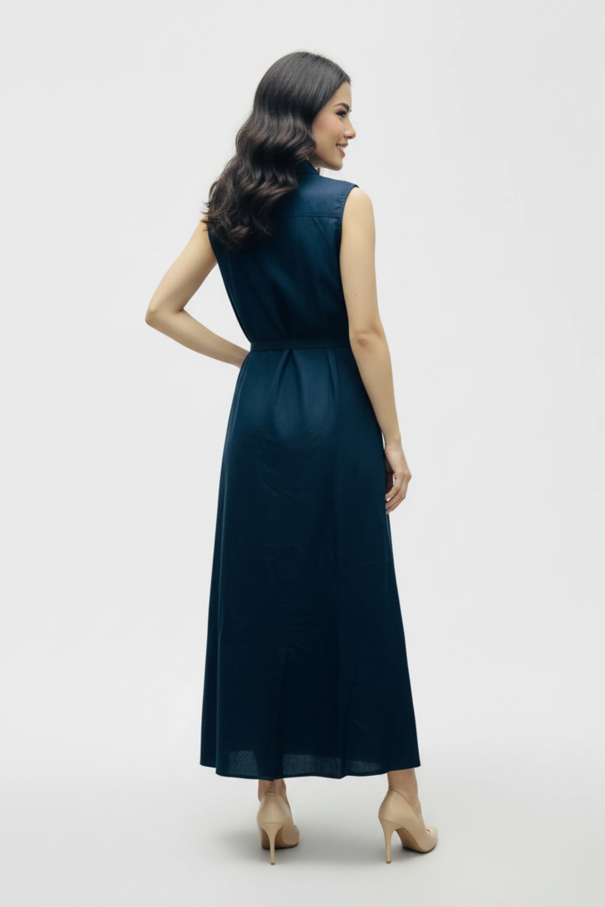 Dark Blue Belted Maxi Dress