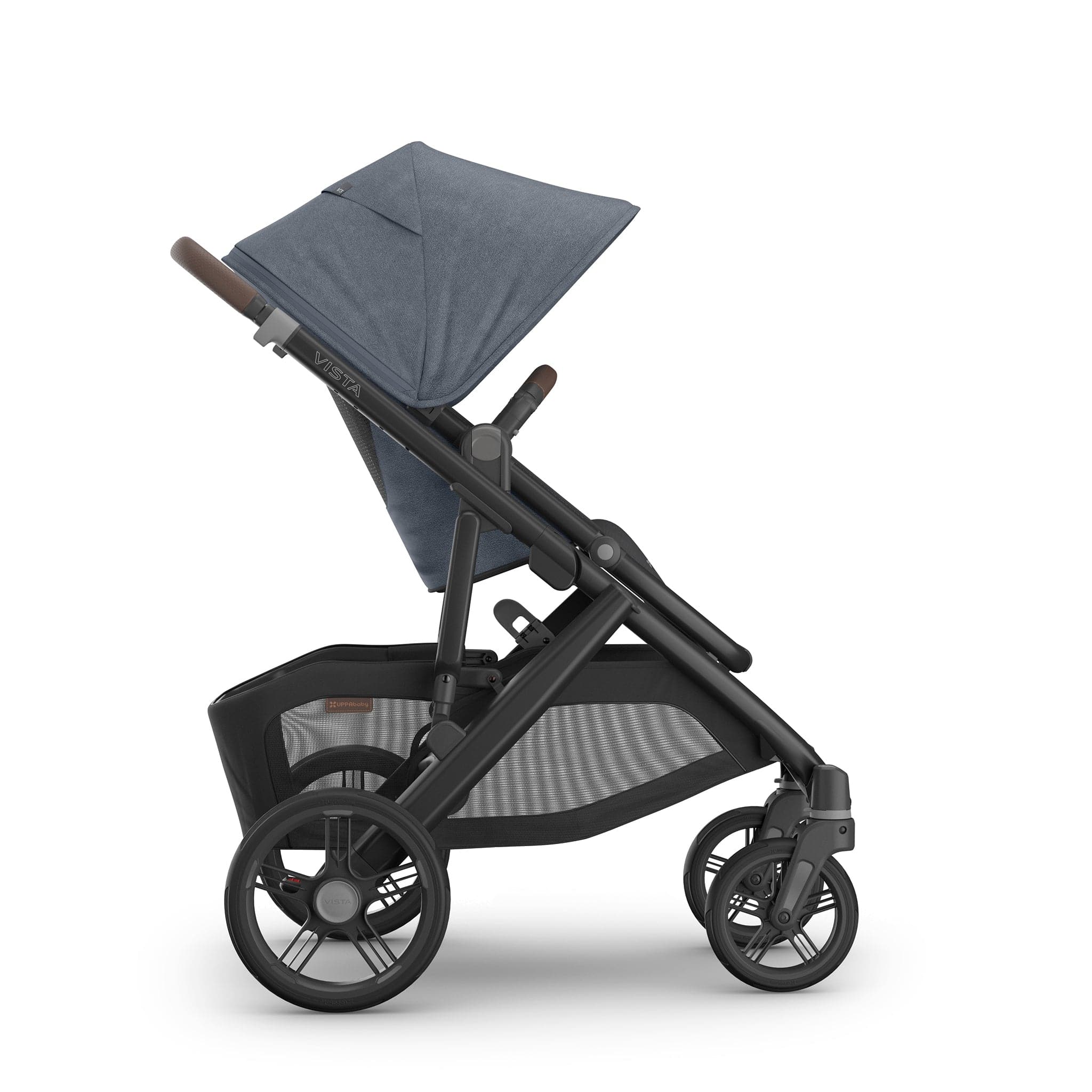 UPPAbaby Vista V3 Single-to-Double Stroller - Julian (Dusty Blue Melange / Carbon Frame / Chestnut Leather)