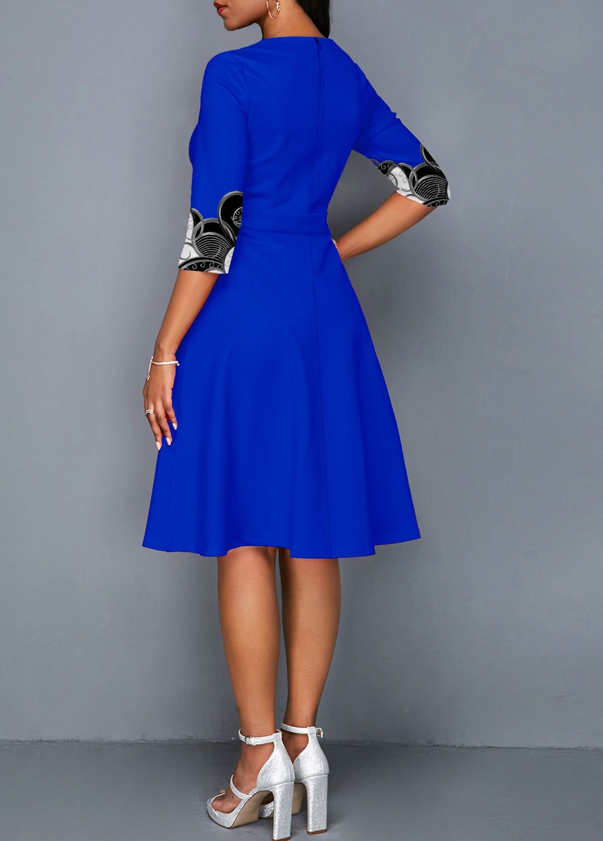 Tribal Print Three Quarters Sleeve Round Neck Dress