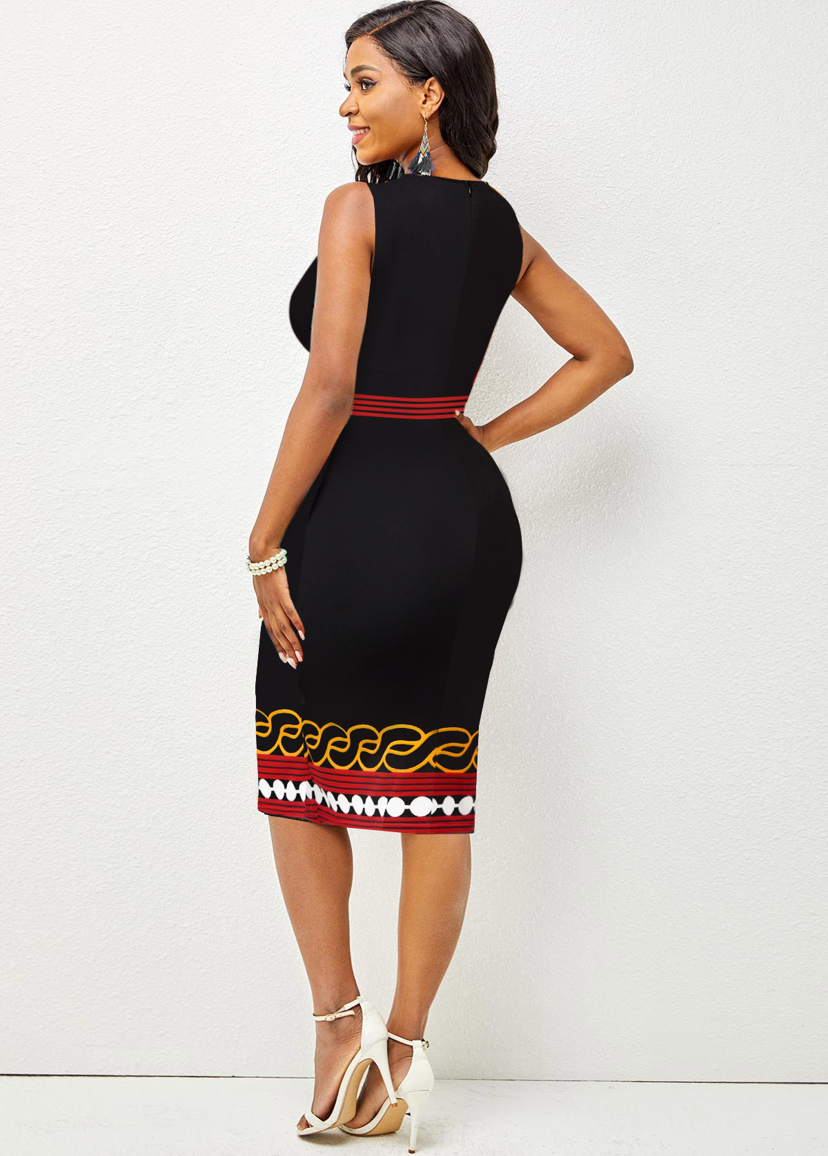 Polka Dot Sleeveless Round Neck Bodycon Dress