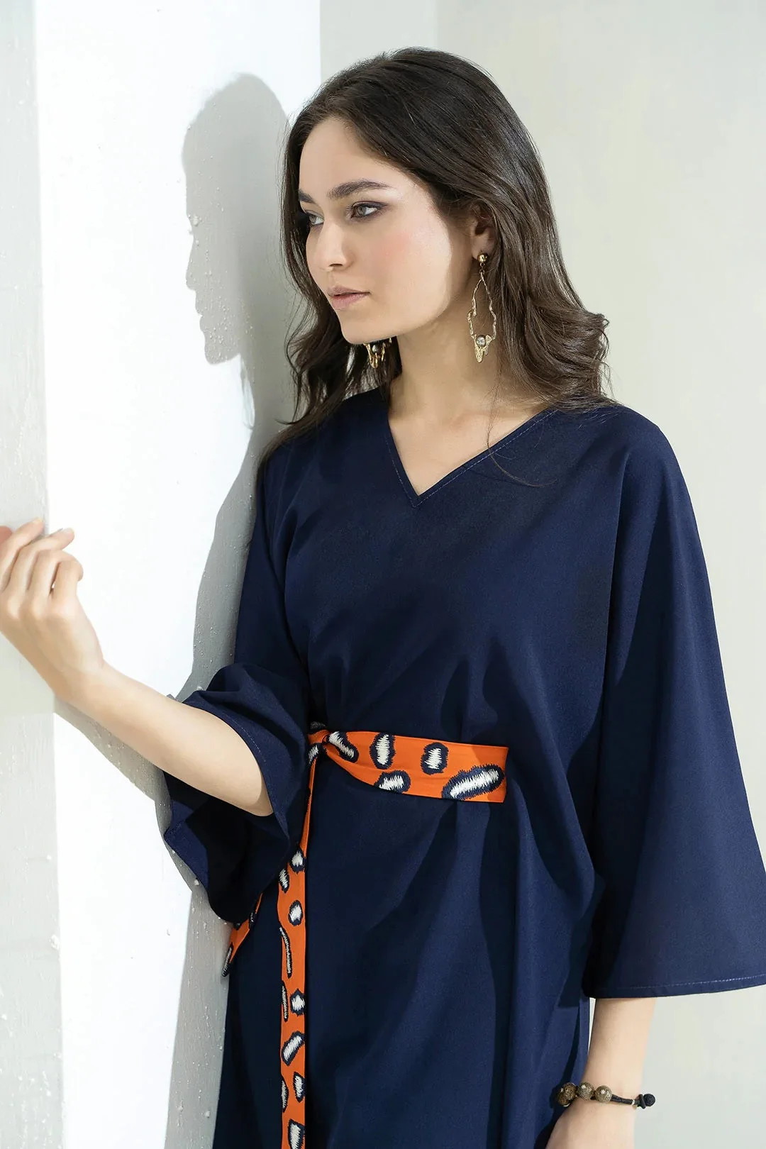 Navy Blue Coord Set with Orange Belt