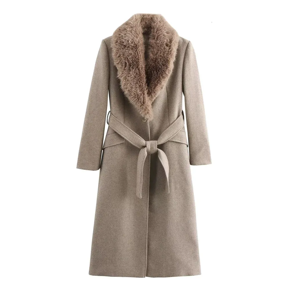 Women's Long Sleeve Lapel Single Breasted Coat with Belt Pocket - Warm Winter & Autumn Outerwear