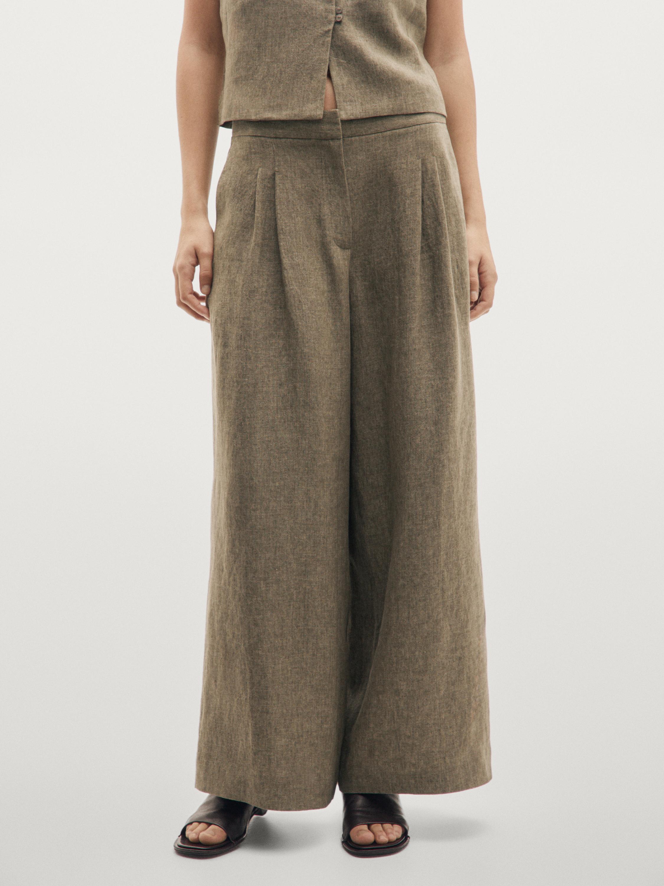 Pantalón ancho pinzas lino