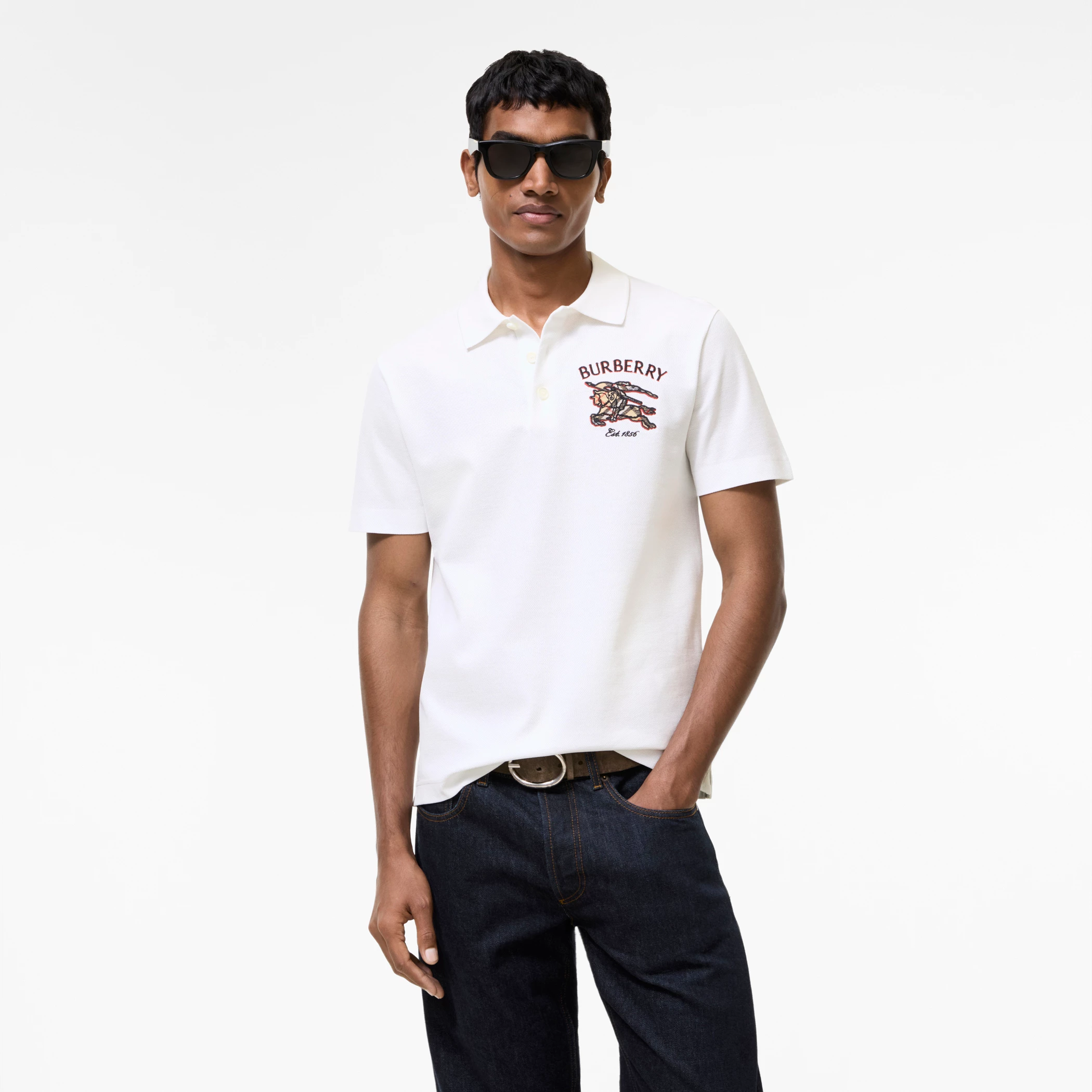 Burberry 81326801 Knight Check Cotton Polo Chalk White