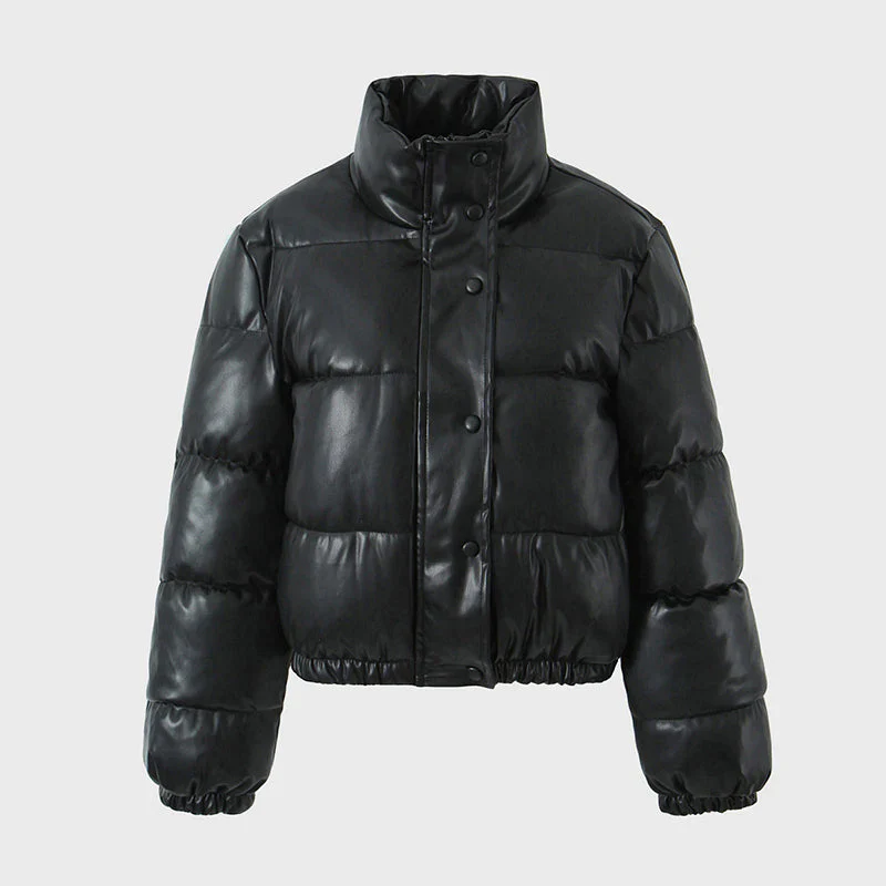 PU leather quilted jacket for women