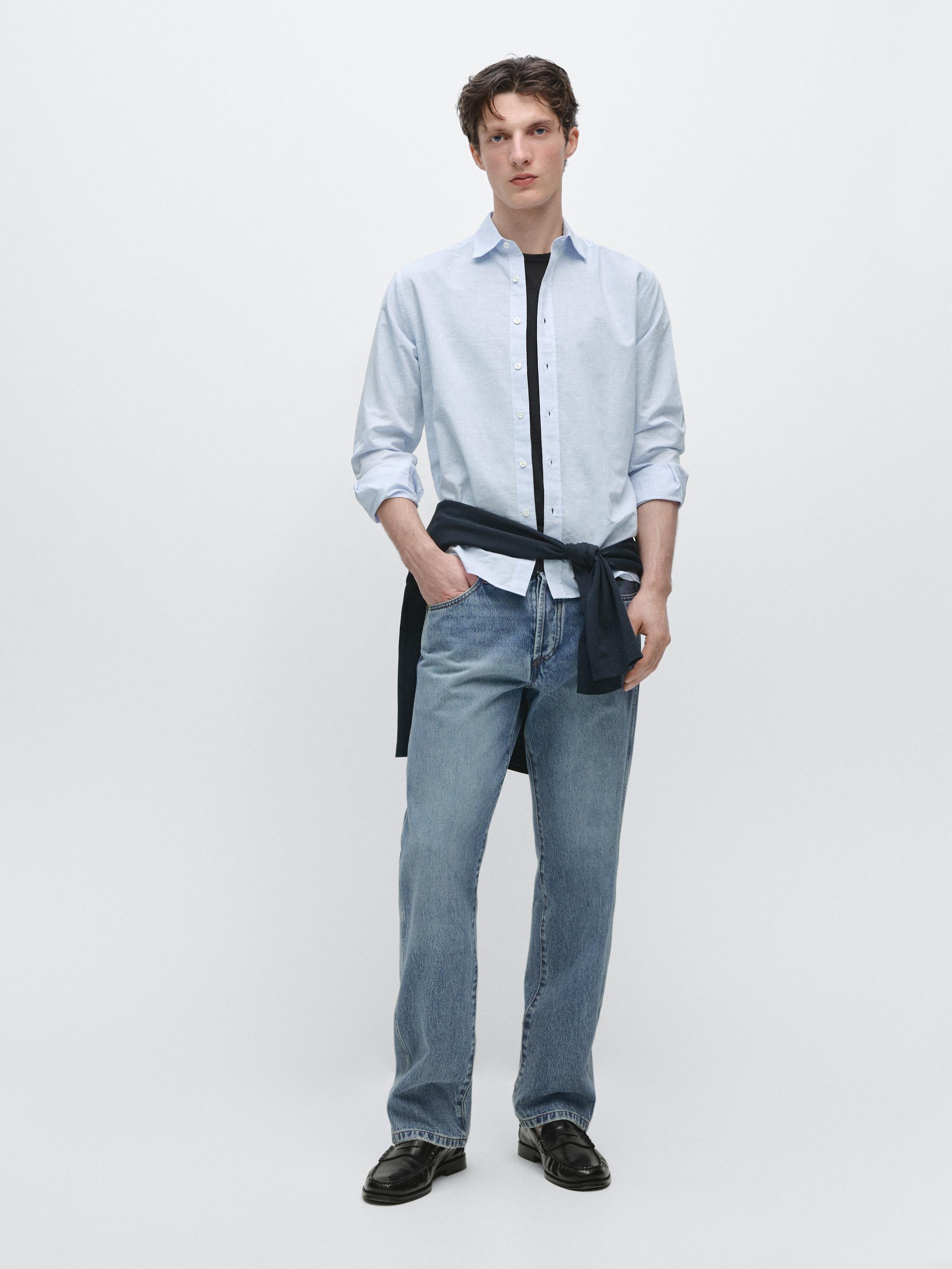 Camisa regular fit con lino