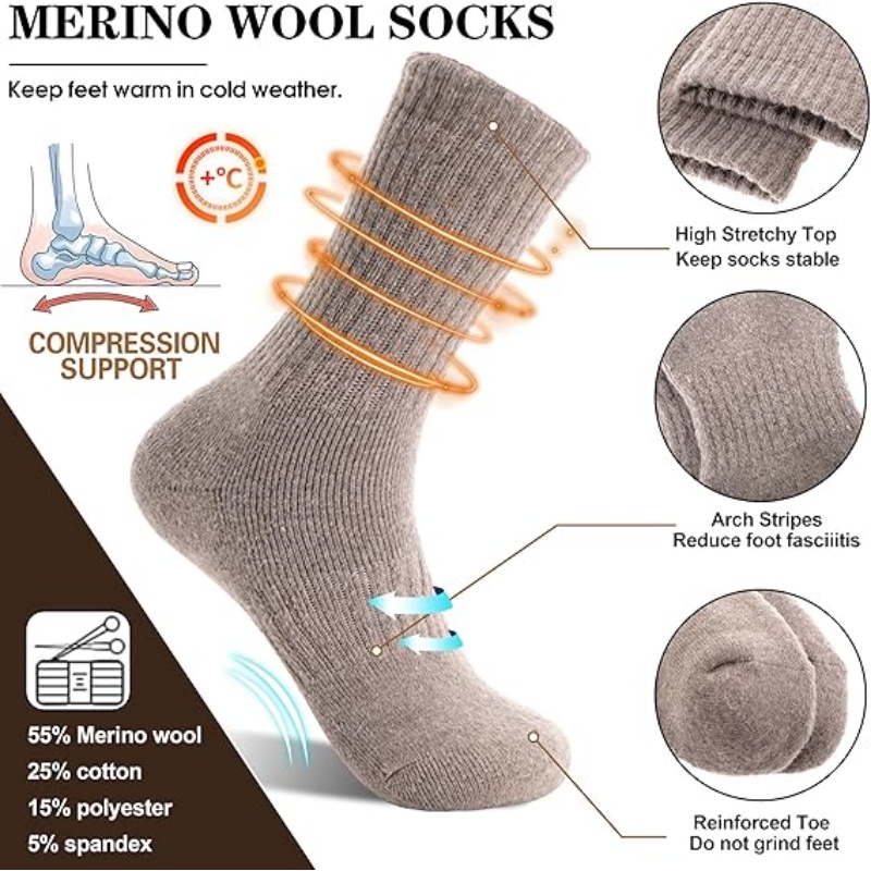 5 Pairs Womens Merino Wool Socks