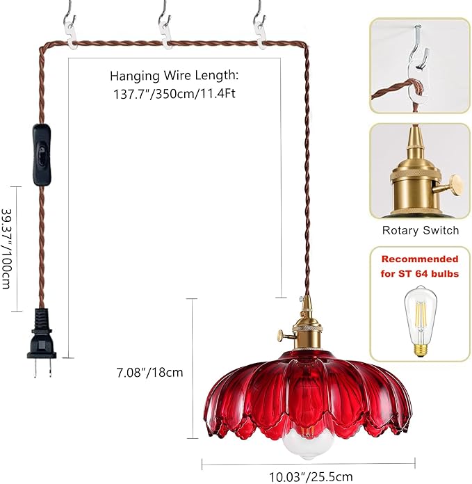 LUMISCAPE Plug in Pendant Light: Glass Hanging Lamp Plug in