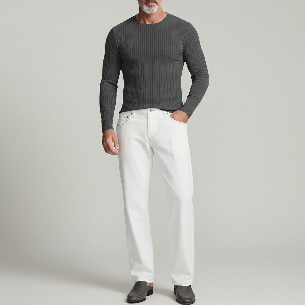 Men's Basics Crew Neck Long Sleeve Slim Fit Pit Strip T-Shirts