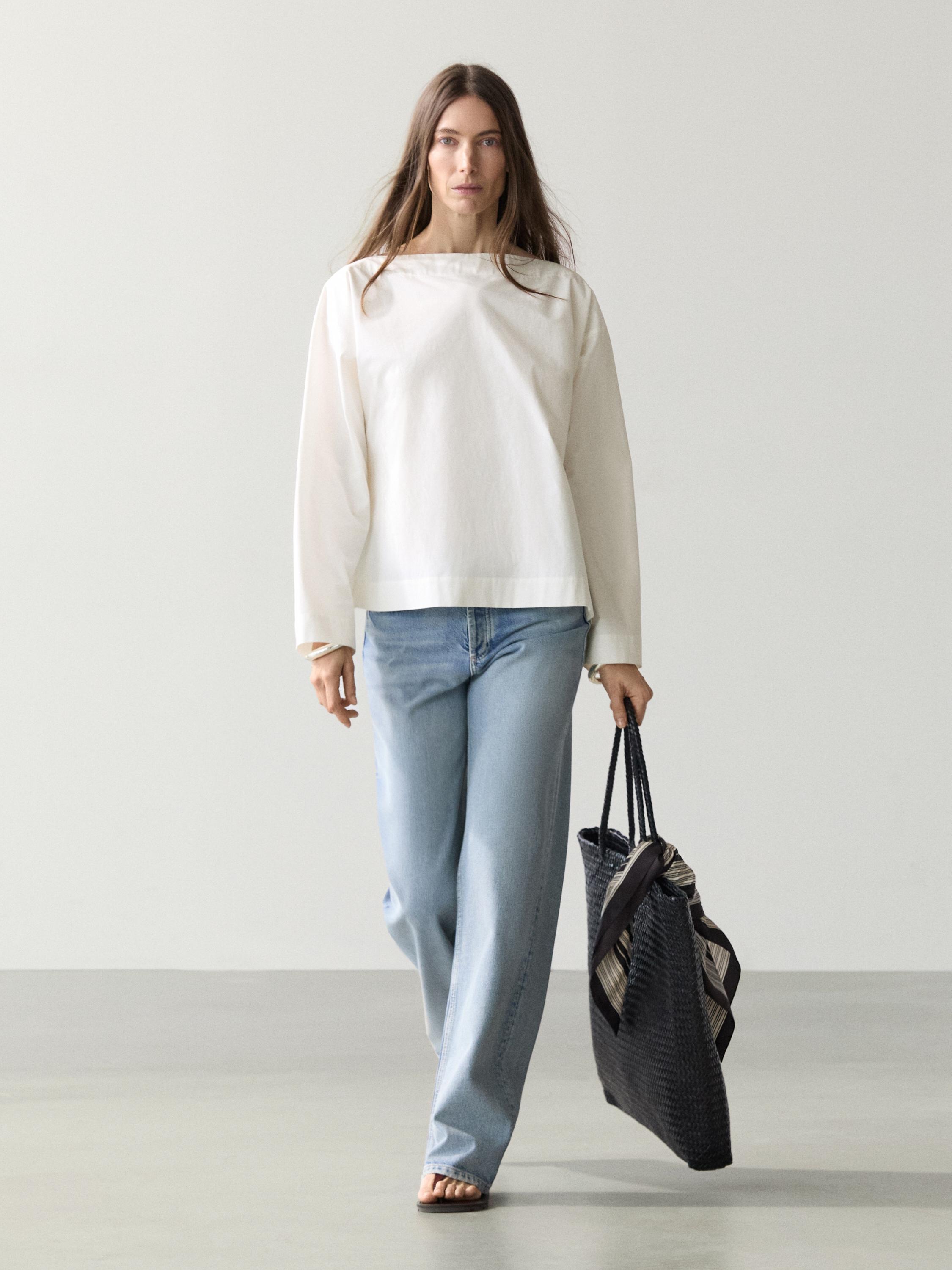 Blusa popelín cuello barco