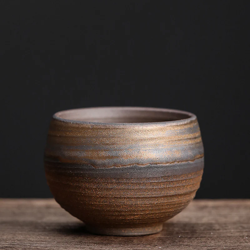 Simple Brown Striped Texture Ceramic Teacup Kung Fu Tea Cup Bowl