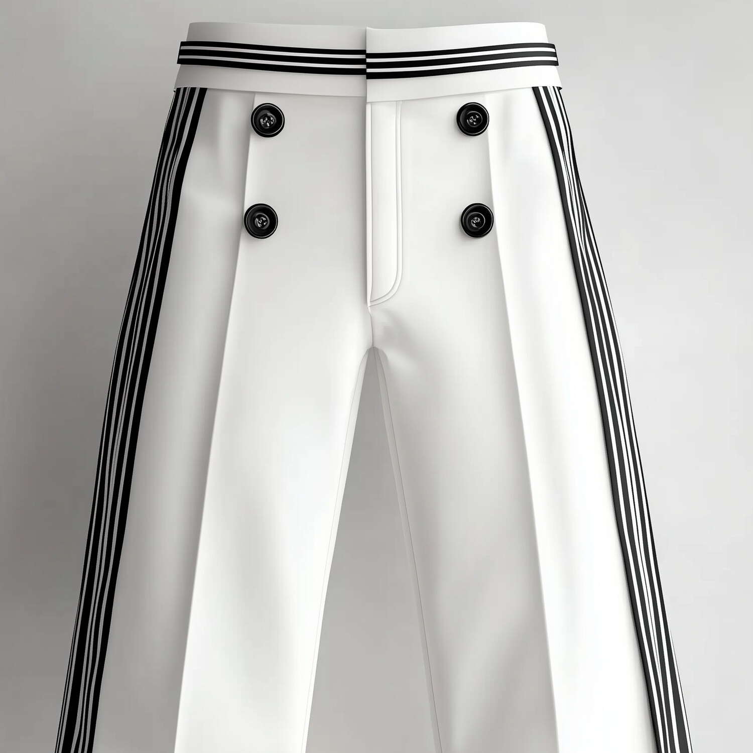 Men's Black Striped Buttons Wide Leg Capris Pants