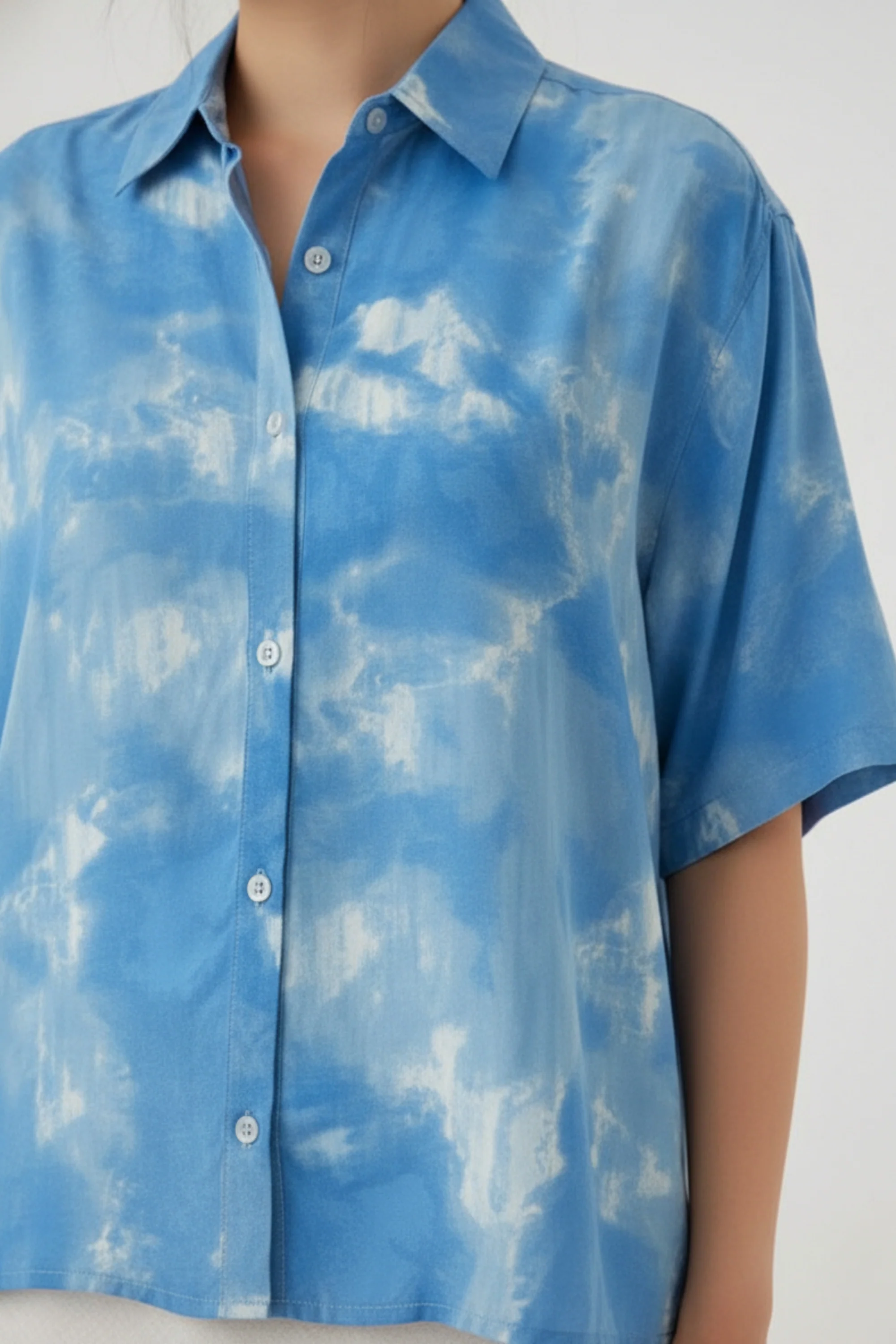 Cloudy Blue Printed Oversized Shirt