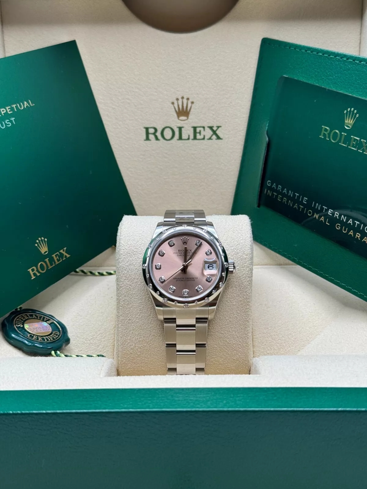 【Super Clone】RLX Datejust m278344-0033/0034 Pink Dial 31mm Domed Diamond Oyster Watch