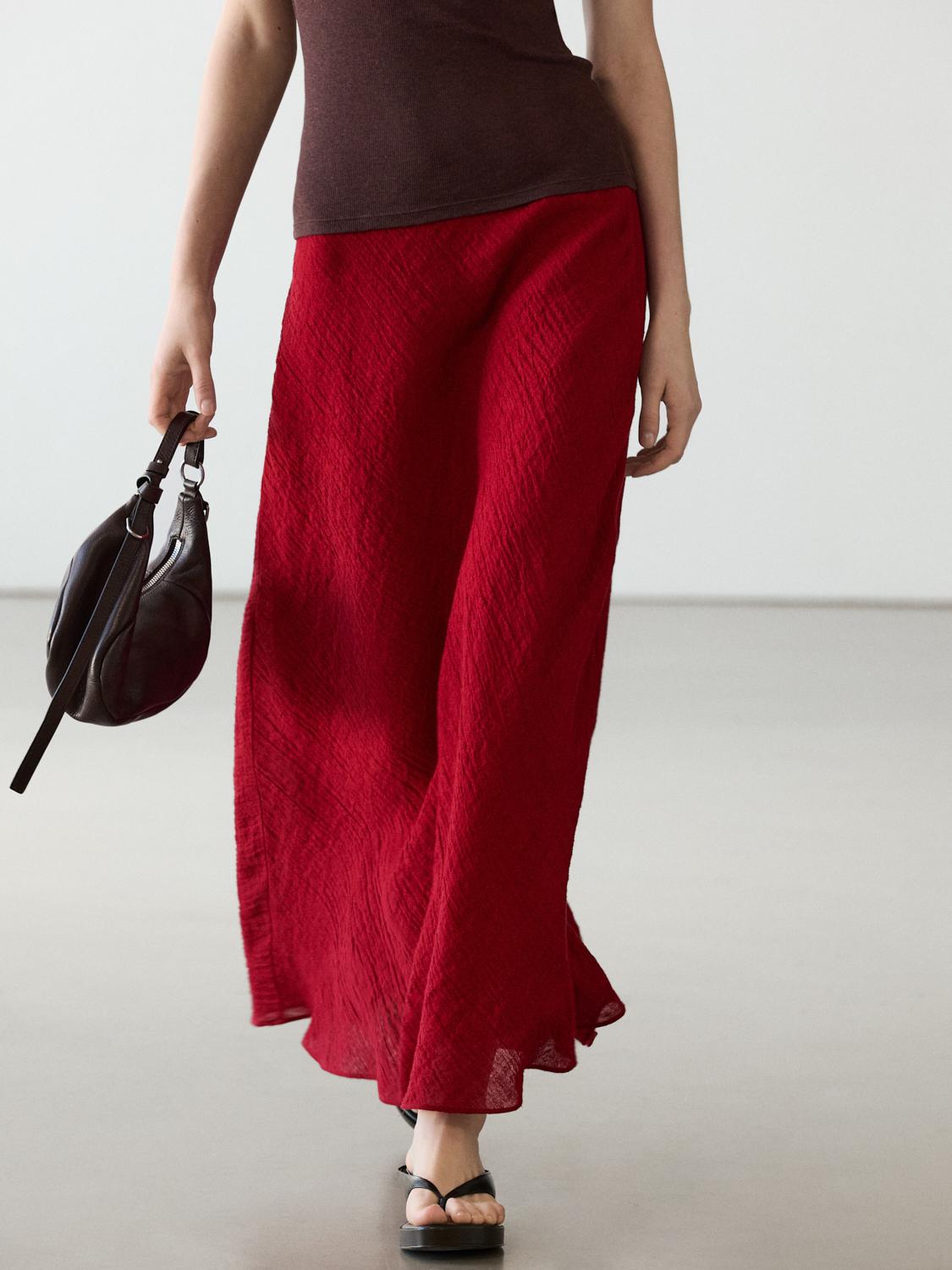 Falda midi vuelo 100% lino