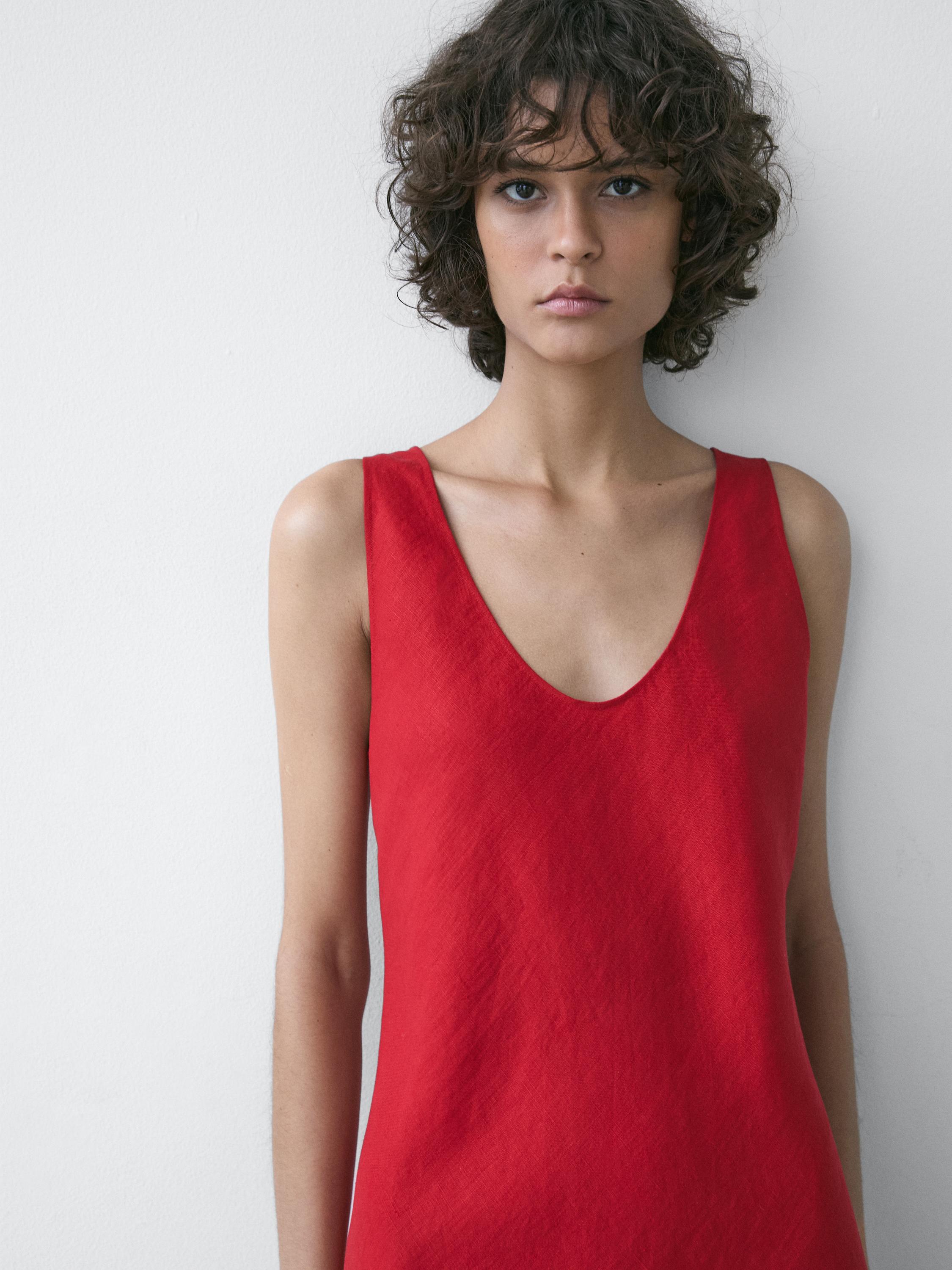 Vestido midi tirantes lino
