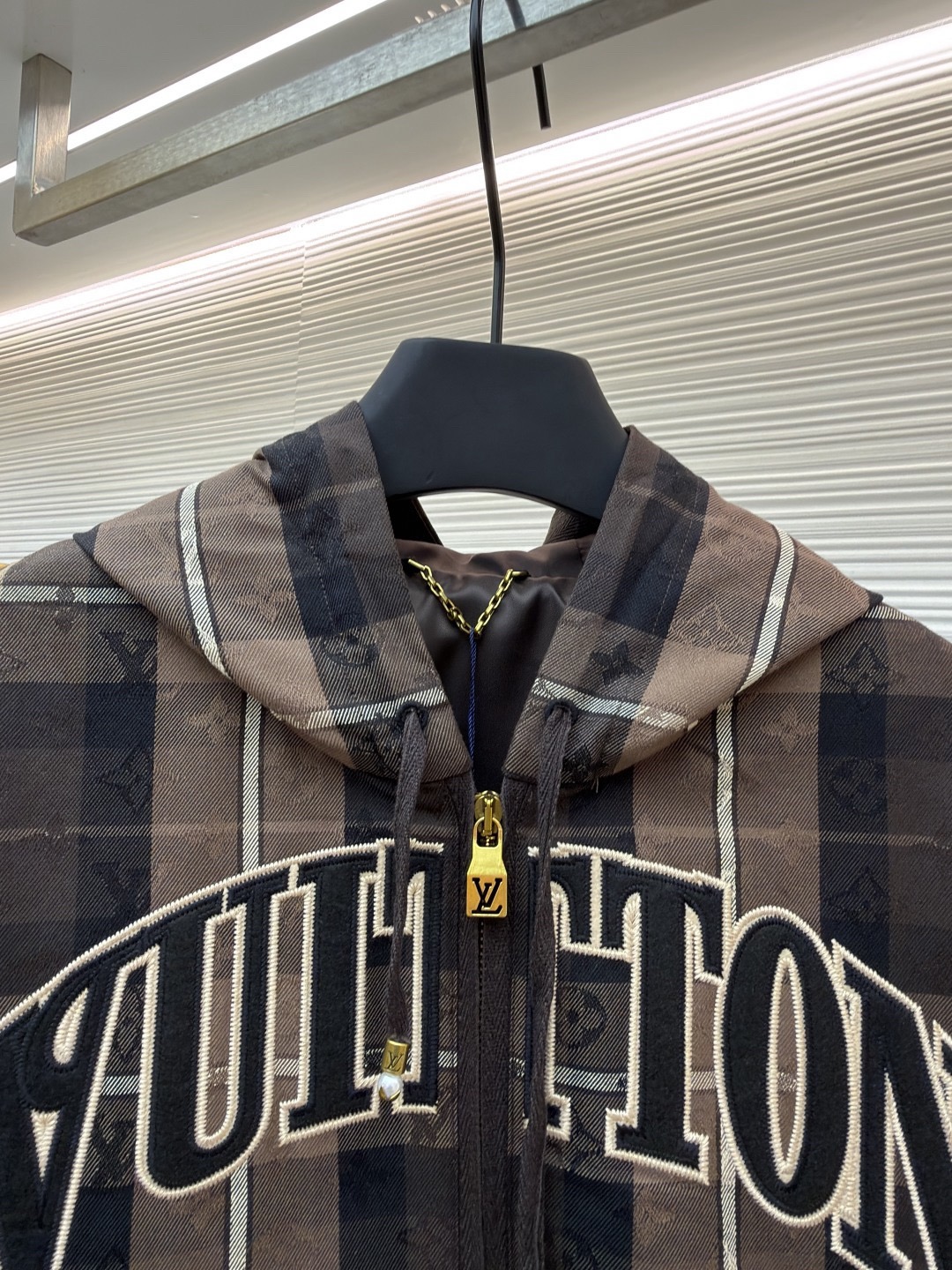 LV Checkered hooded college-style jacket 2025