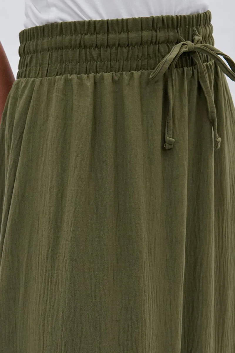 Vintage Tiered Cinched Skirt - Olive