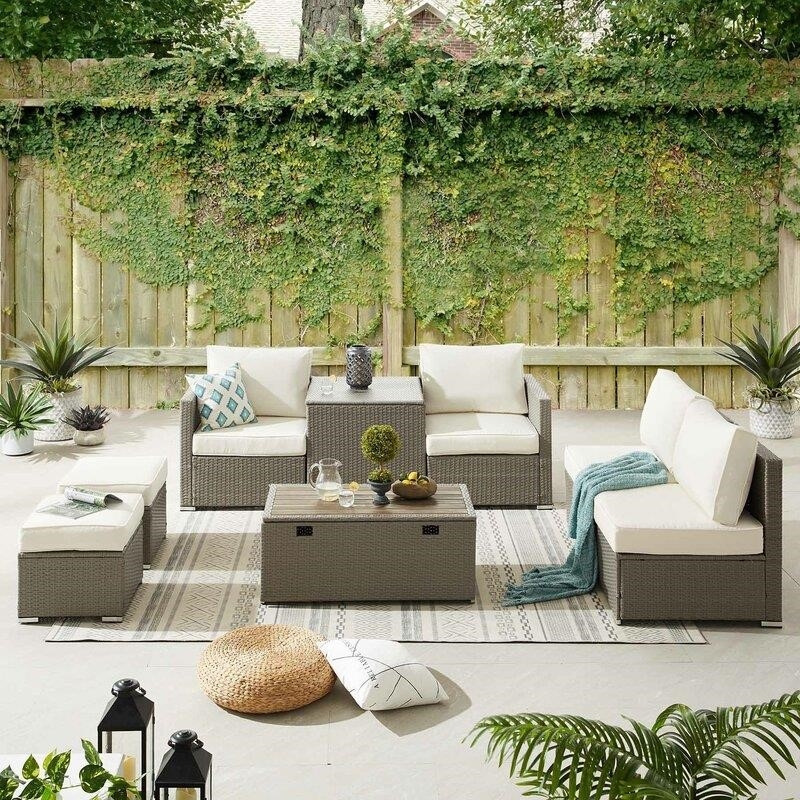 Aaleena Wicker/Rattan 6 - Person Seating Group with Cushions