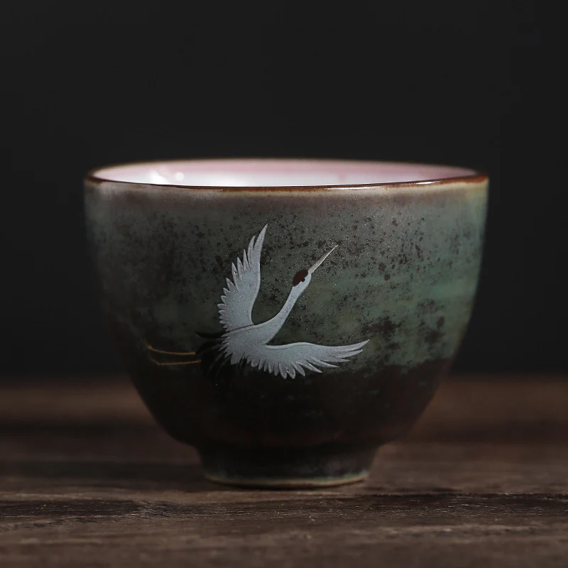 Auspicious Crane Ceramic Teacup Kung Fu Tea Cup Bowl