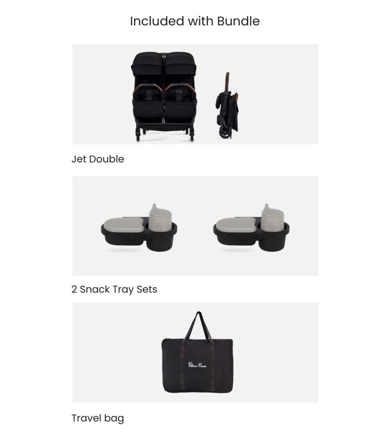 Silver Cross Jet Lightweight Double Stroller + Essentials Bundle - Black
