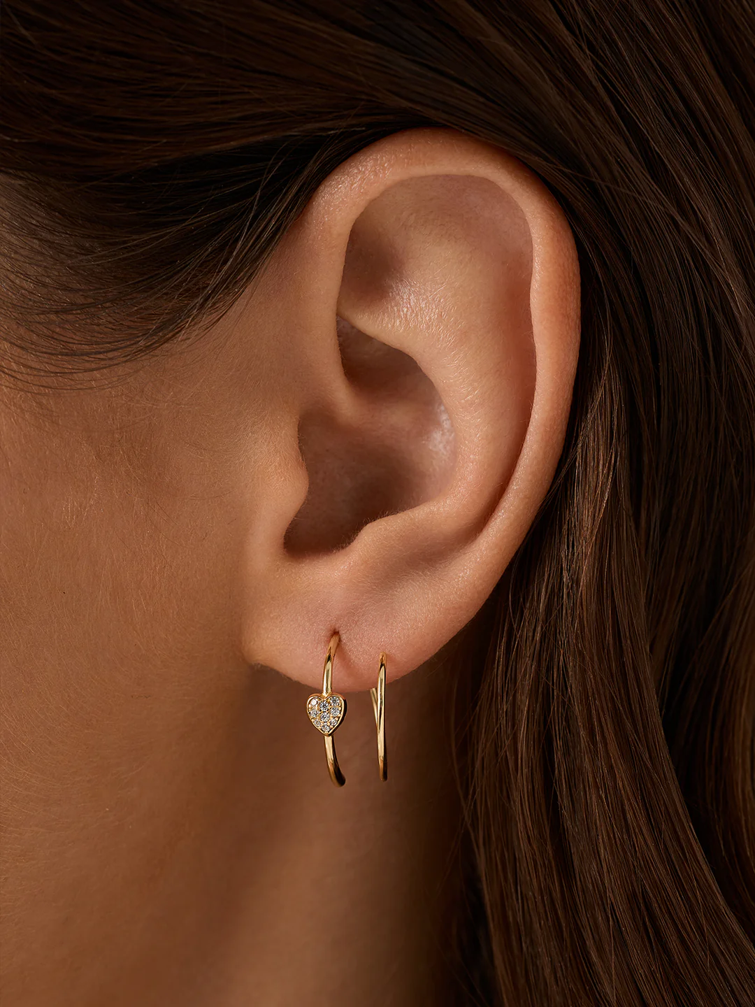 Pave Heart Double Hoops