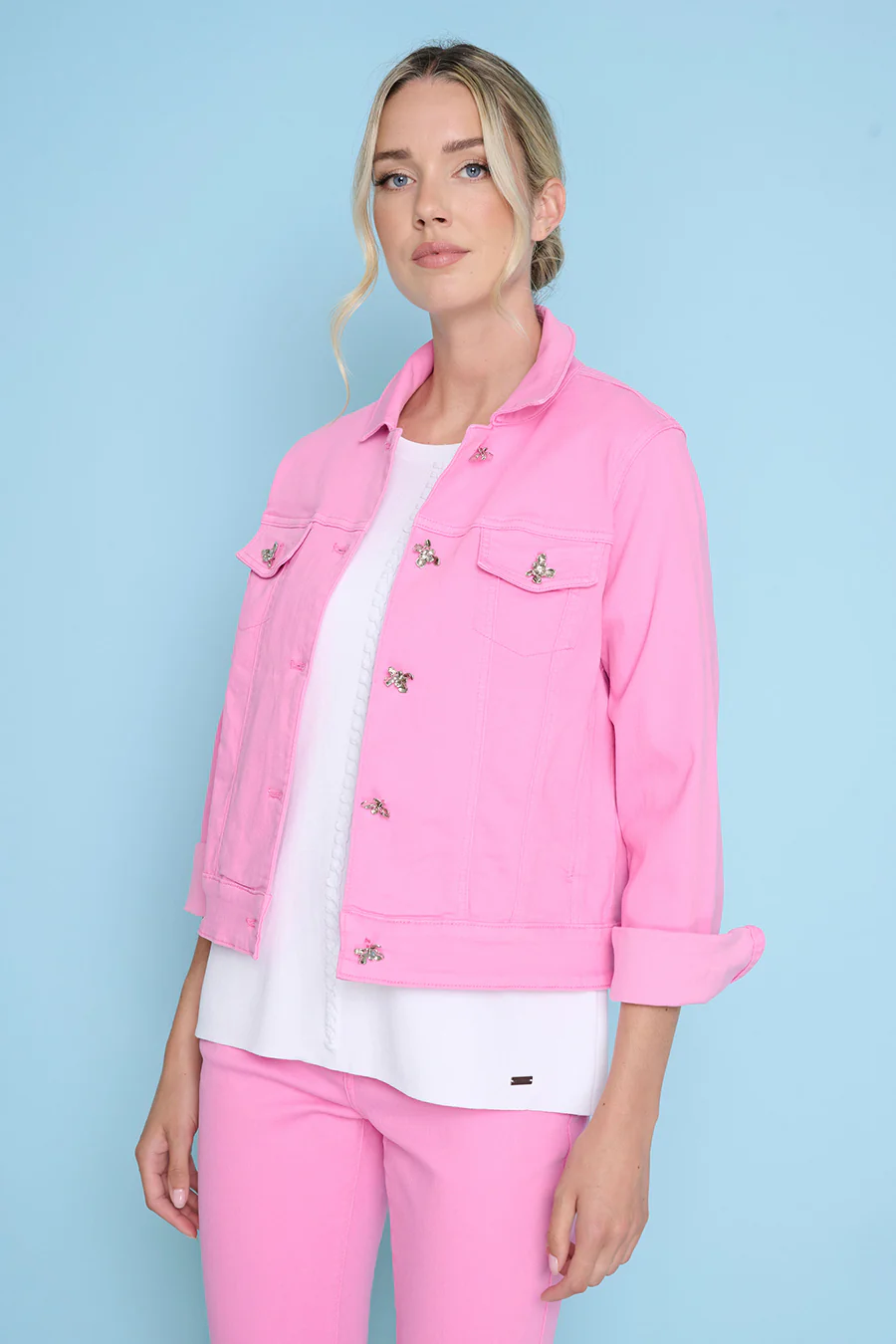 Flower Button Denim Jacket