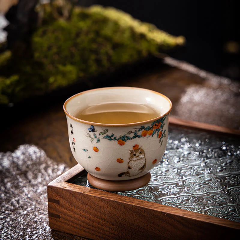 Cute Cat Butterfly Teacup Kung Fu Tea Cup