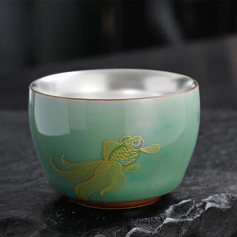 Butterfly Goldfish Lotus Koi Fish Ceramic Teacup Kung Fu Tea Cup 120ml