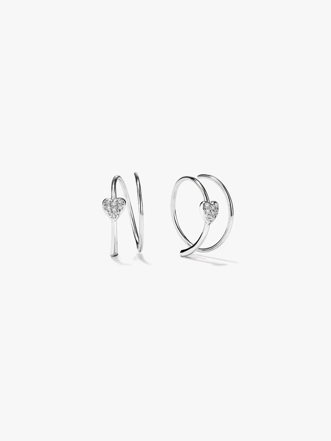 Pave Heart Double Hoops