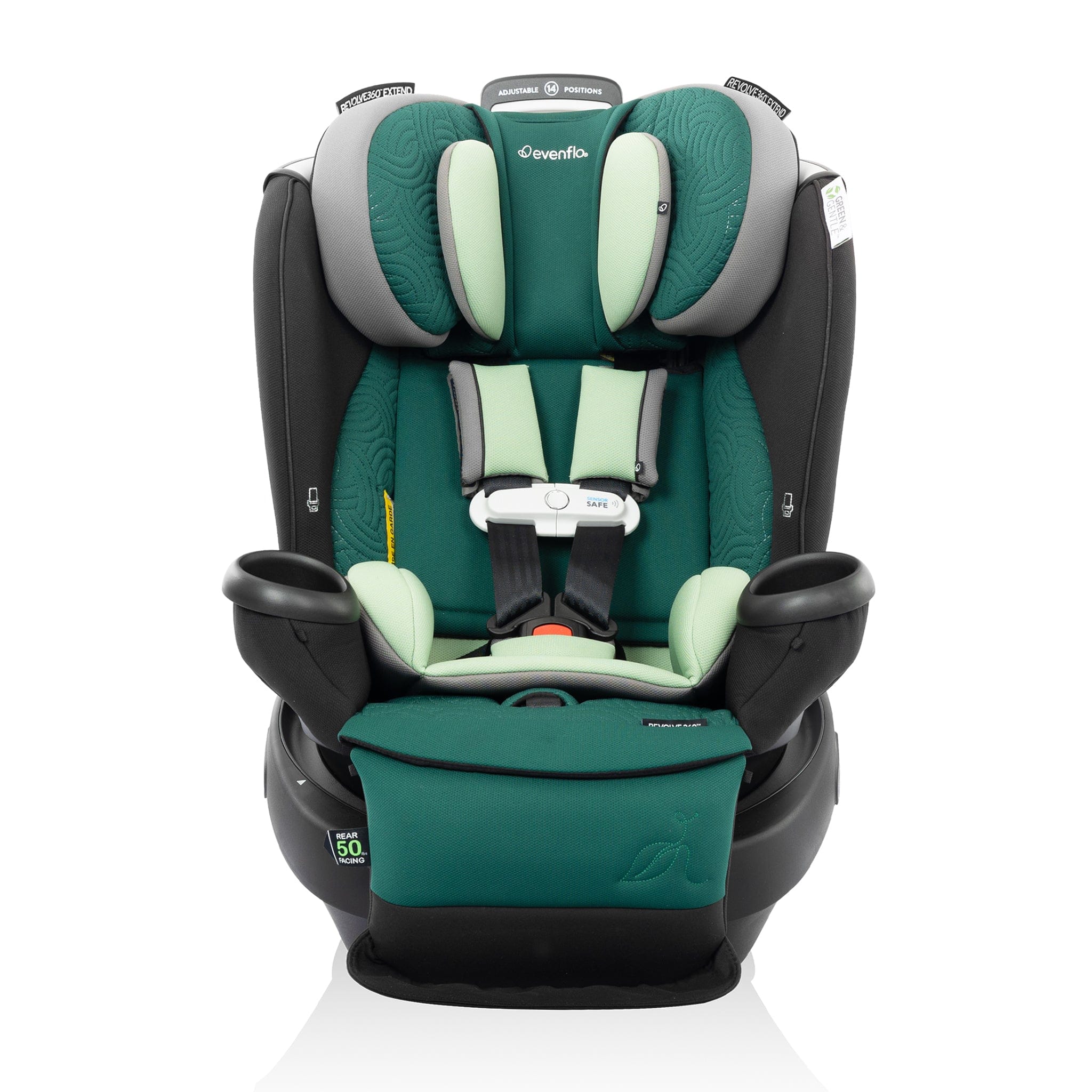 Evenflo GOLD Revolve360 Extend All-in-One Rotational Convertible Car Seat with SensorSafe - Emerald (Green & Gentle)