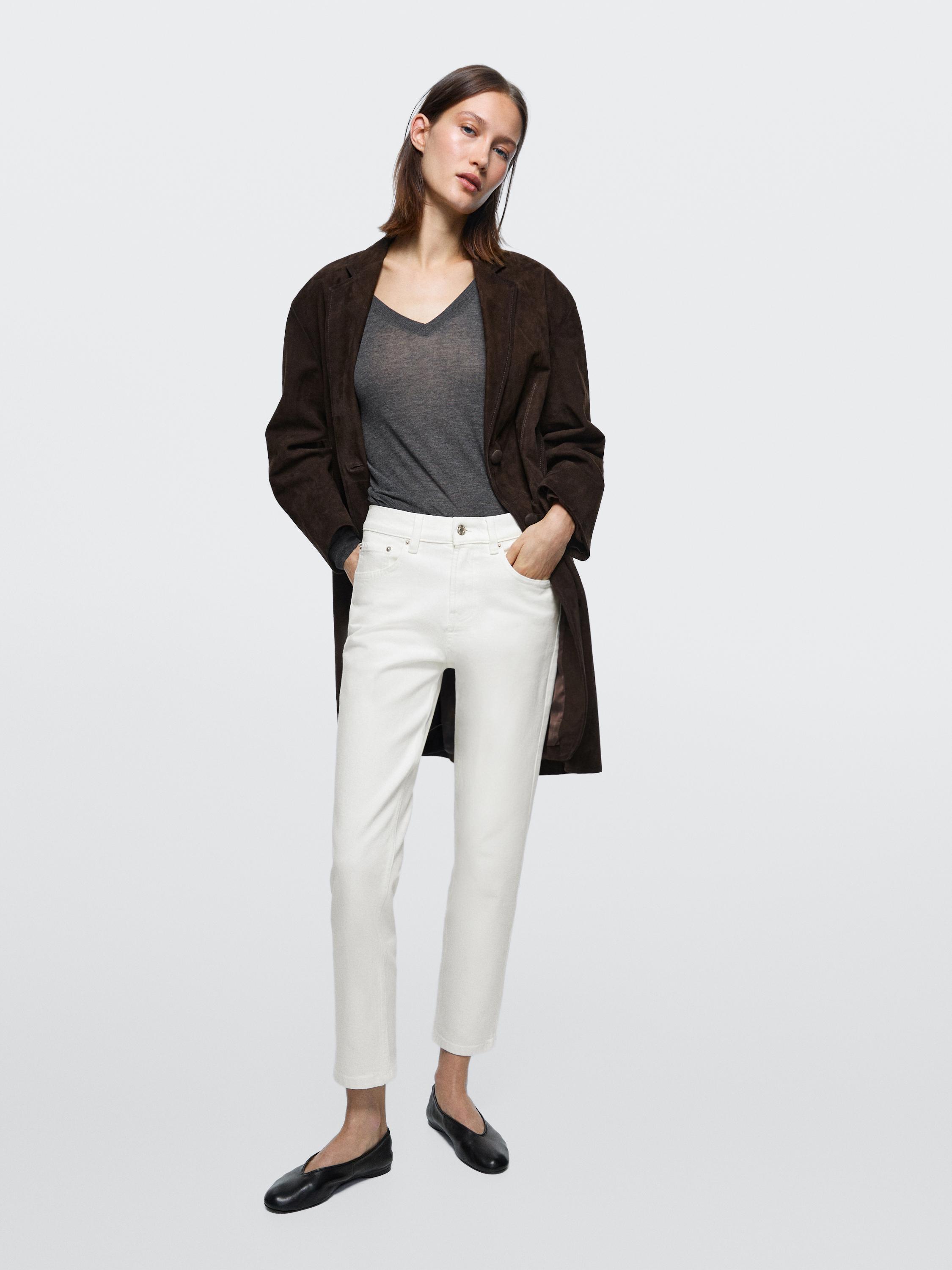 Jeans slim fit cropped tiro medio