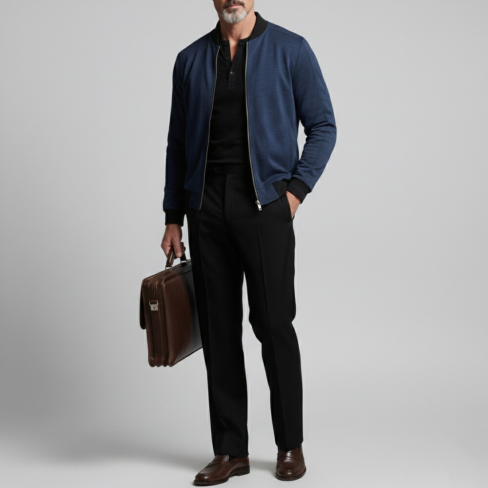 Men's Casual Solid Zipper Long Sleeve Jacket