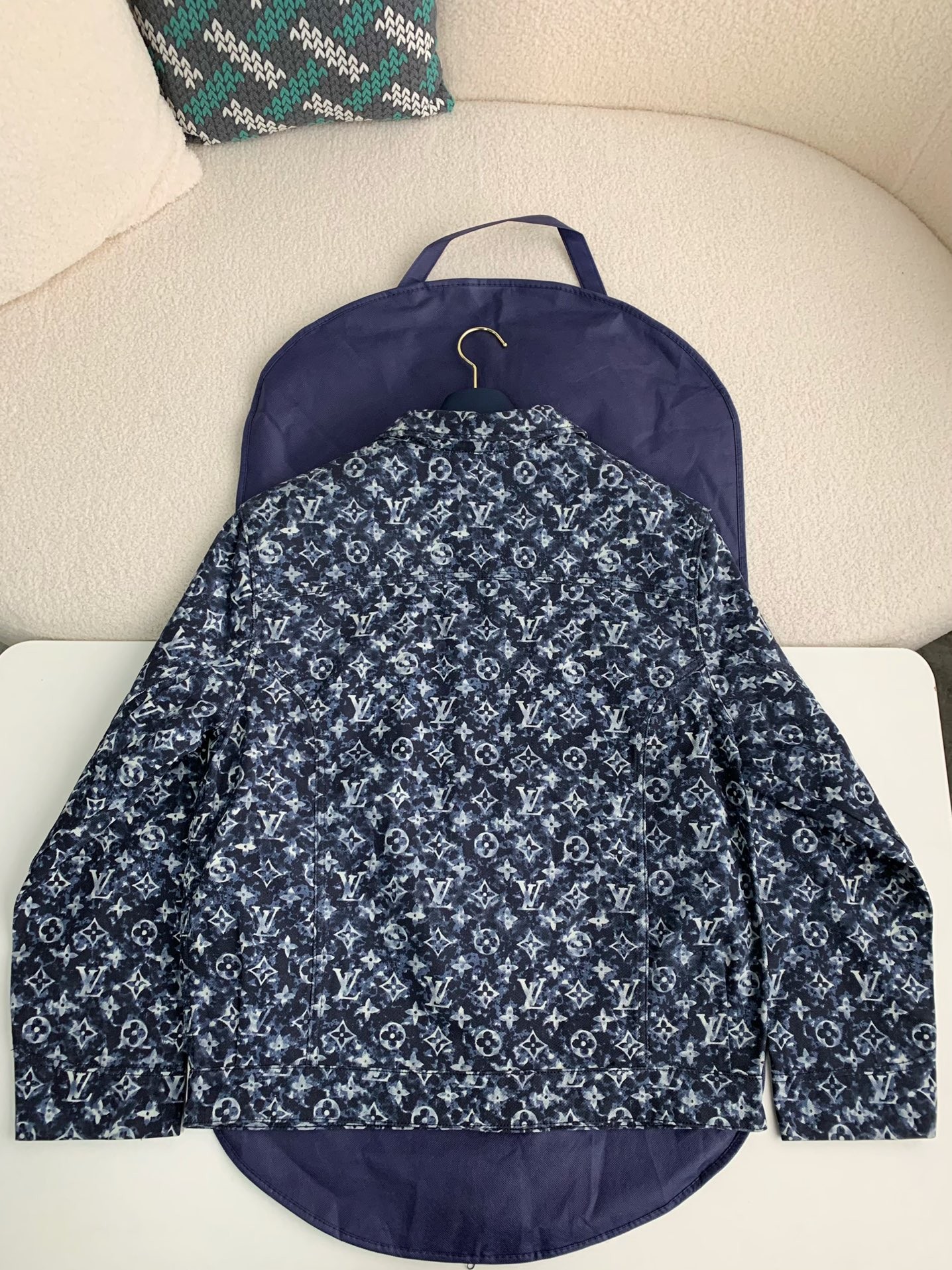 LV Classic Logo printed all ov er patchwork denim jacket