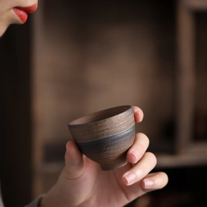 Simple Brown Striped Texture Ceramic Teacup Kung Fu Tea Cup Bowl