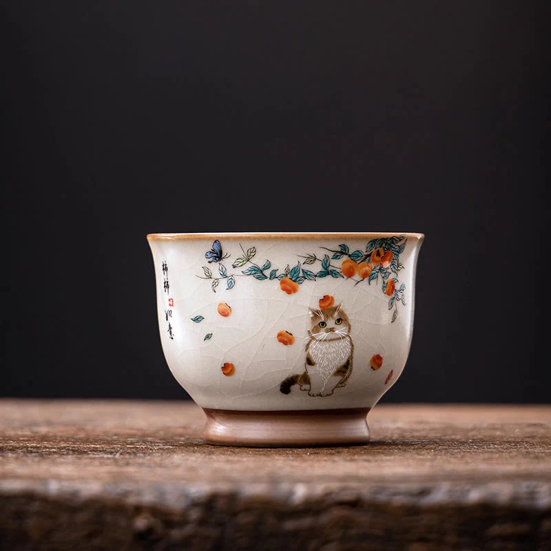 Cute Cat Butterfly Teacup Kung Fu Tea Cup