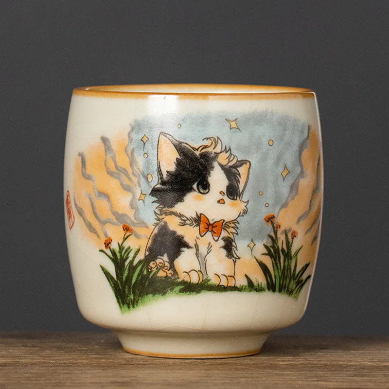 Cute Bow Tie Cat Teacup Kung Fu Tea Cup