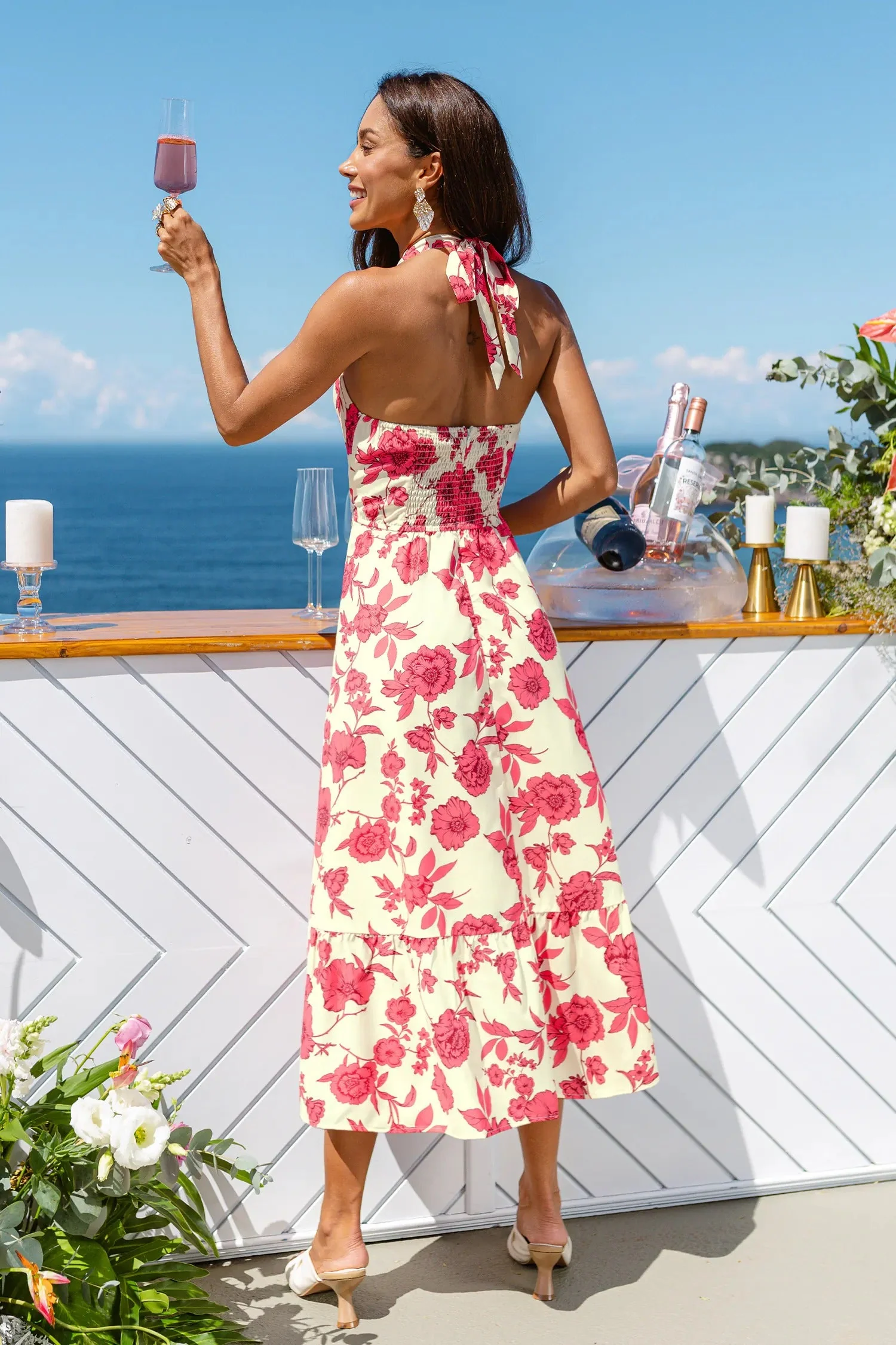 Golden Haze Floral Midi Dress
