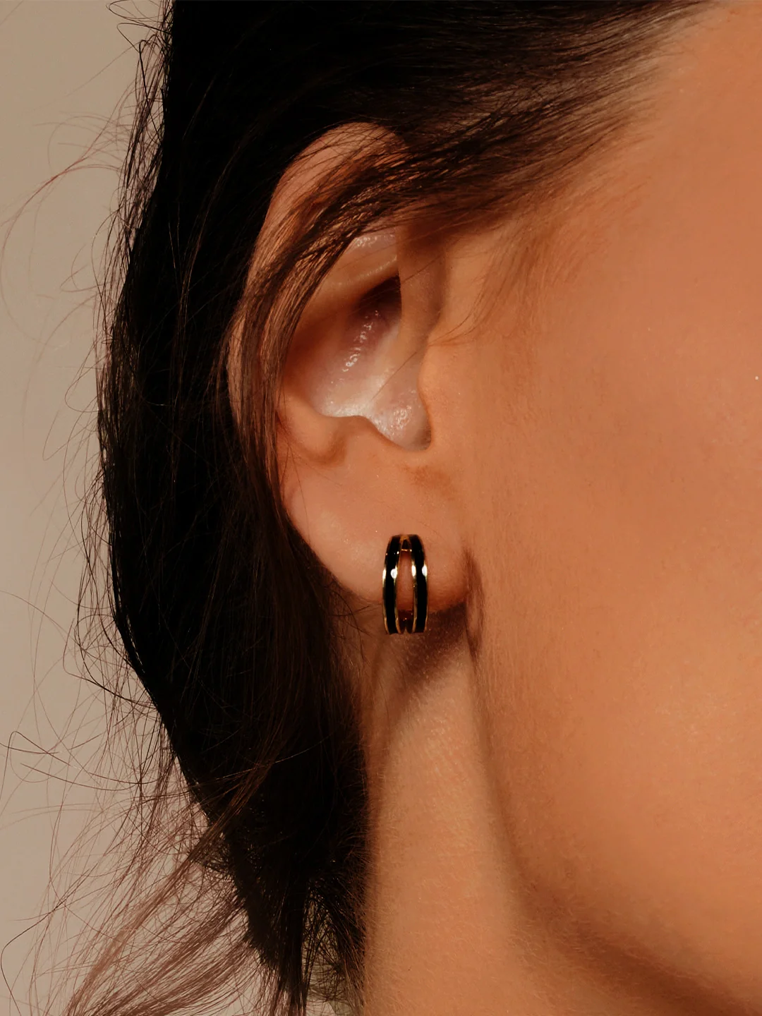 Black Enamel Double Huggies