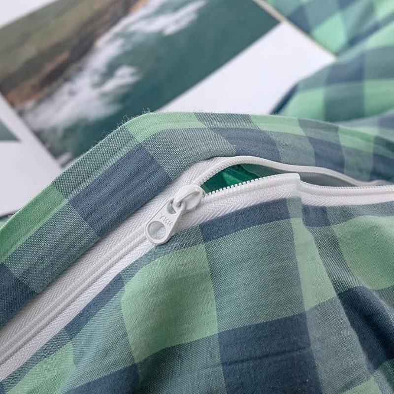 Green Gingham Grid Duvet Cover Queen