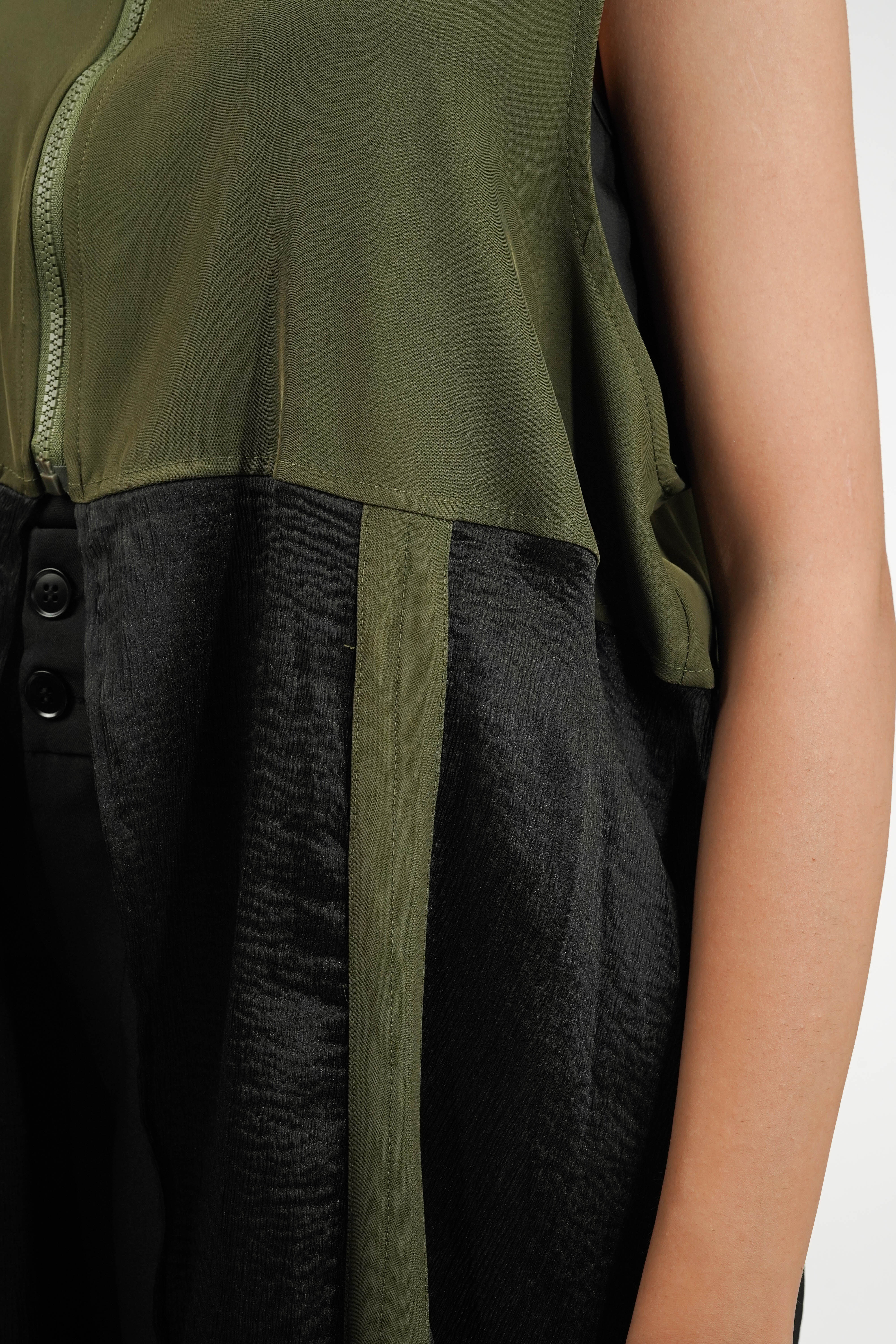 Army Green Zippered Longline Top