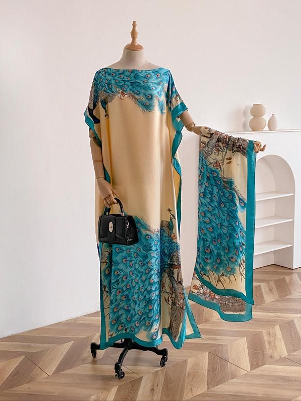Women's Floral & Butterfly & Peacock Print Cape Shawl & Scarf Set, Elegant Casual Scarf & Cape Shawl Set for Beach Vacation, Fashion Accessories for Women