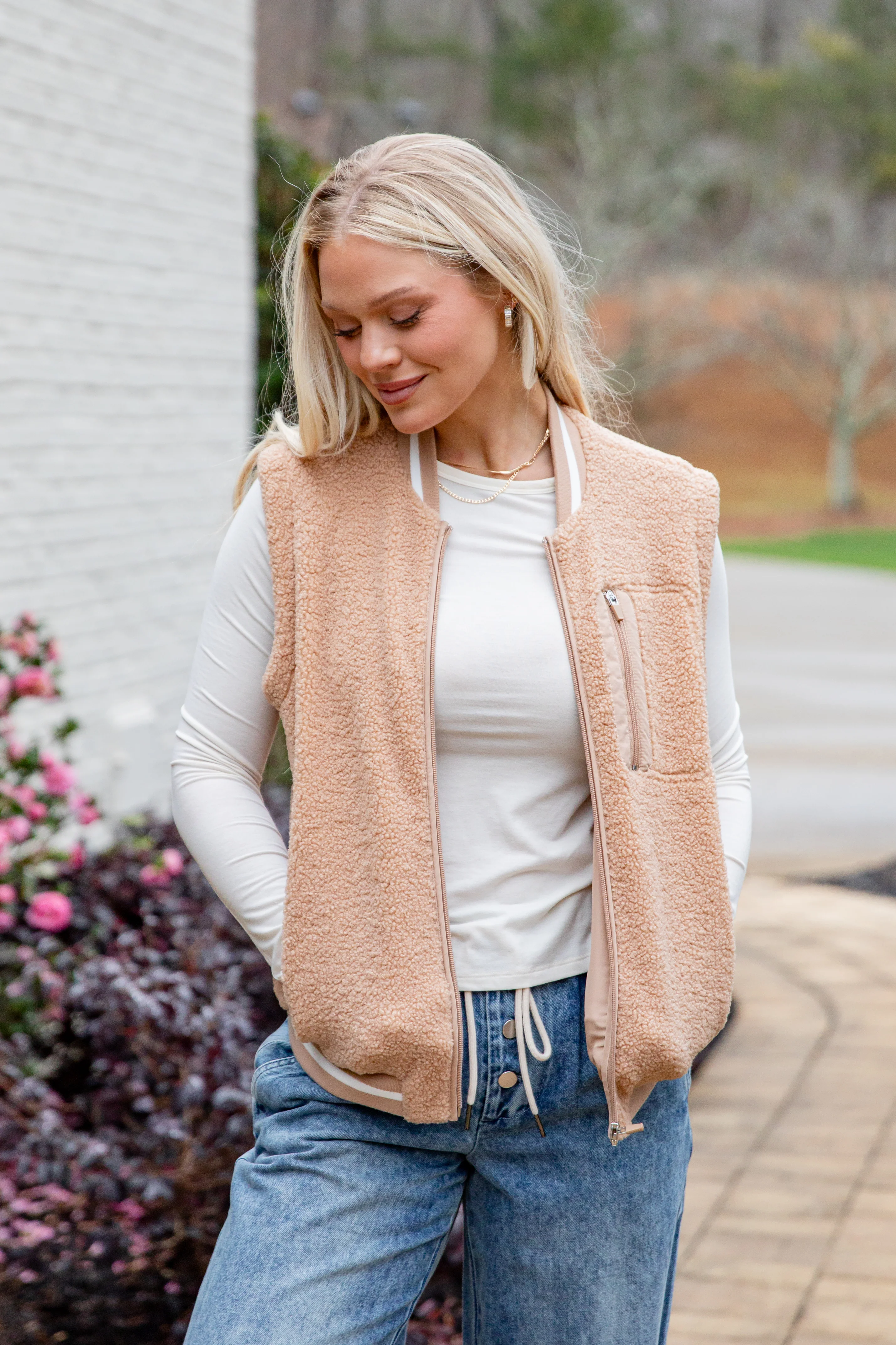 FINAL SALE - Warm Intent Taupe Sherpa Zip Vest